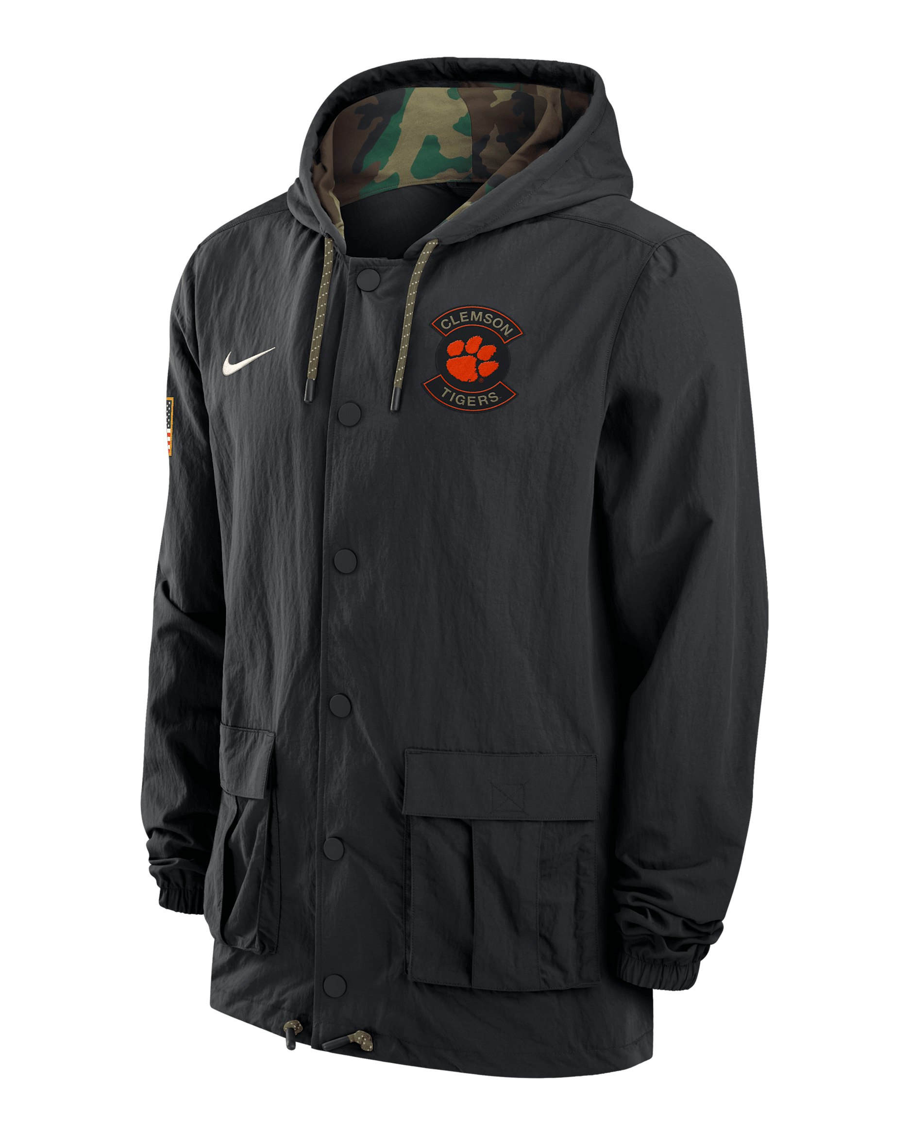 Chamarra tipo militar Nike con gorro y cierre completo a presión para hombre Clemson - Negro