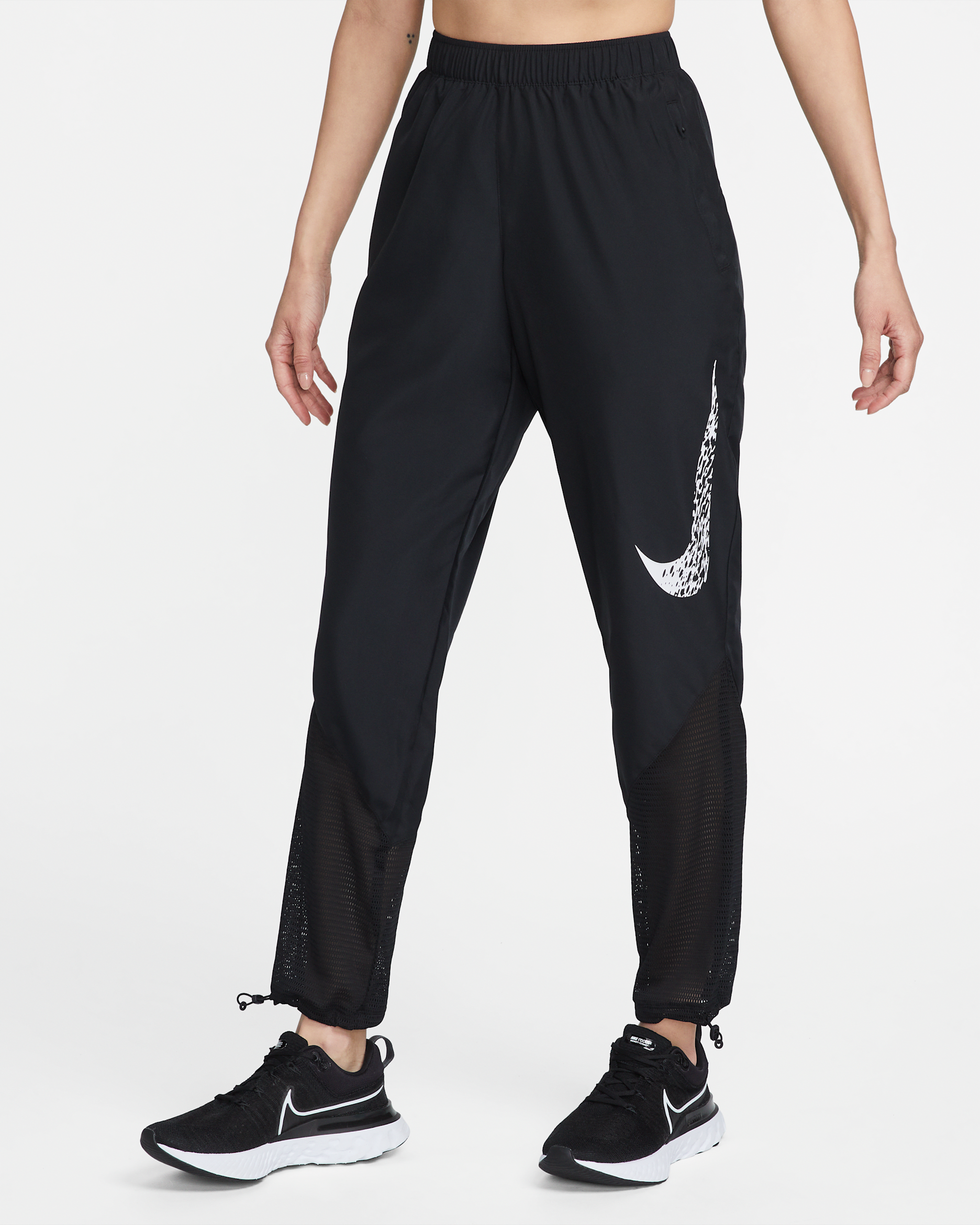 Nike Dri-FIT Swoosh Run Women's Mid-Rise Running Trousers - Black/White