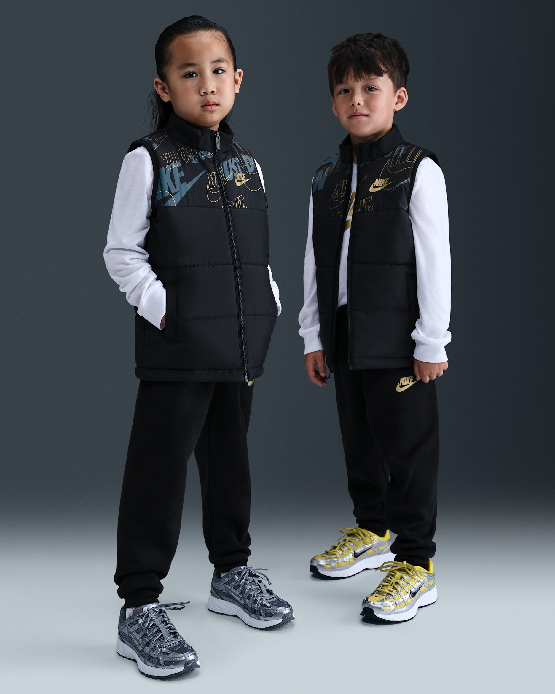 Nike Sportswear Little Kids' Long Sleeve T-Shirt, Vest, and Pants Set - Black/White