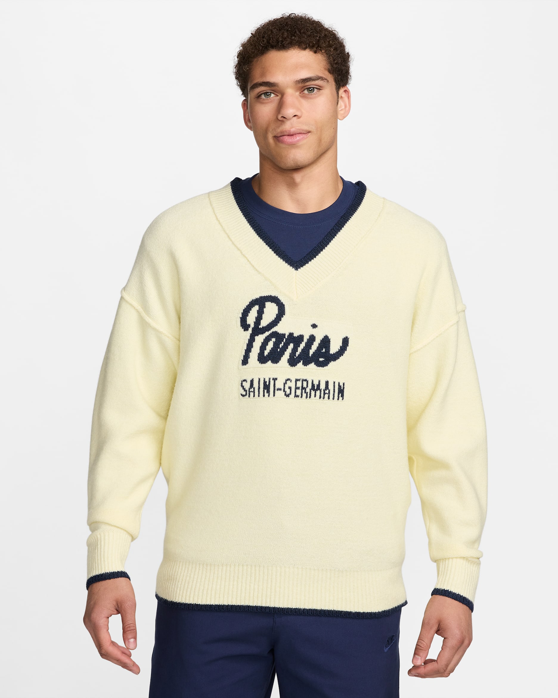 Paris Saint-Germain Tech Pack Men's Nike Soccer Knit Sweater - Alabaster/Midnight Navy