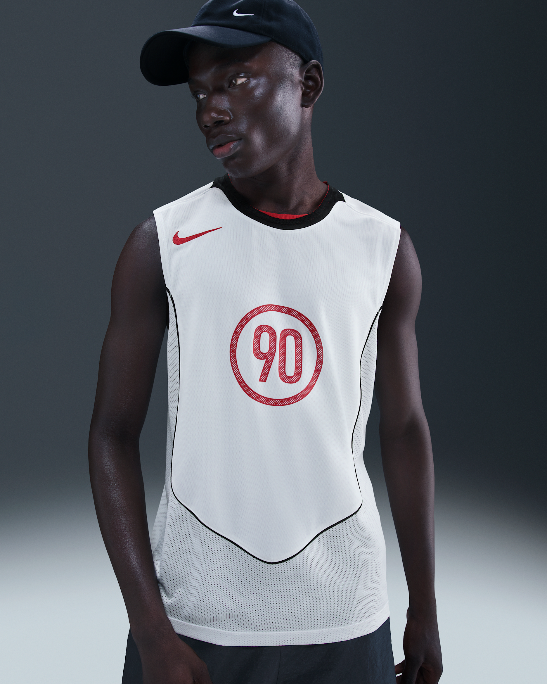 Playera de fútbol sin mangas Dri-FIT para hombre Nike Total 90 - Vela/Negro/Negro/Rojo gimnasio