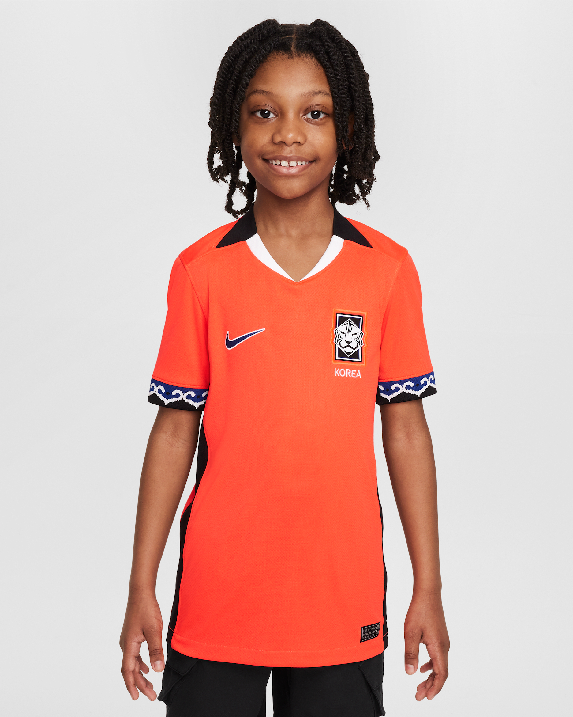 대한민국 2025 스타디움 홈(여자팀) 주니어 나이키 드라이 핏 축구 레플리카 저지 - 브라이트 크림슨/블랙/화이트/블랙