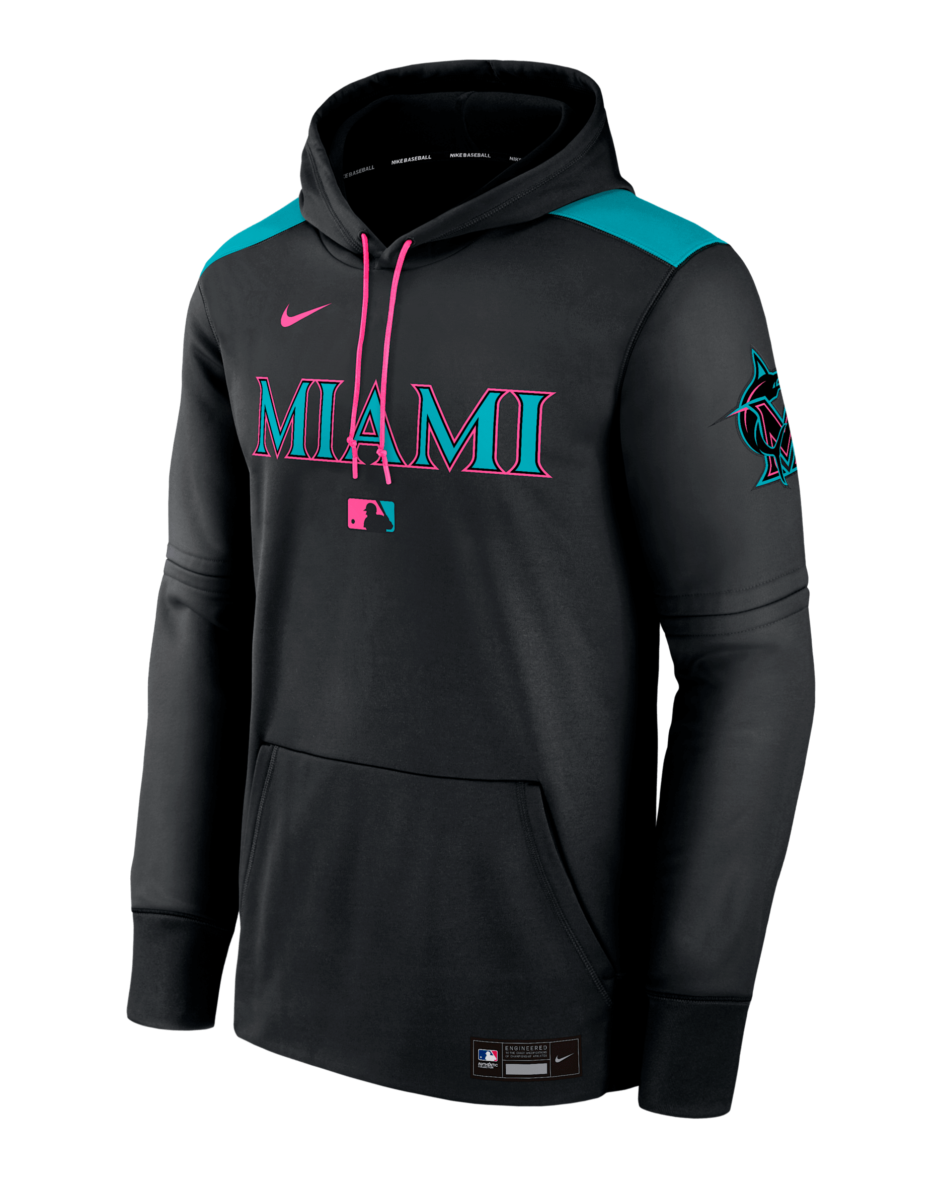 Miami Marlins Authentic Collection City Connect Men's Nike Therma MLB Pullover Hoodie - Black