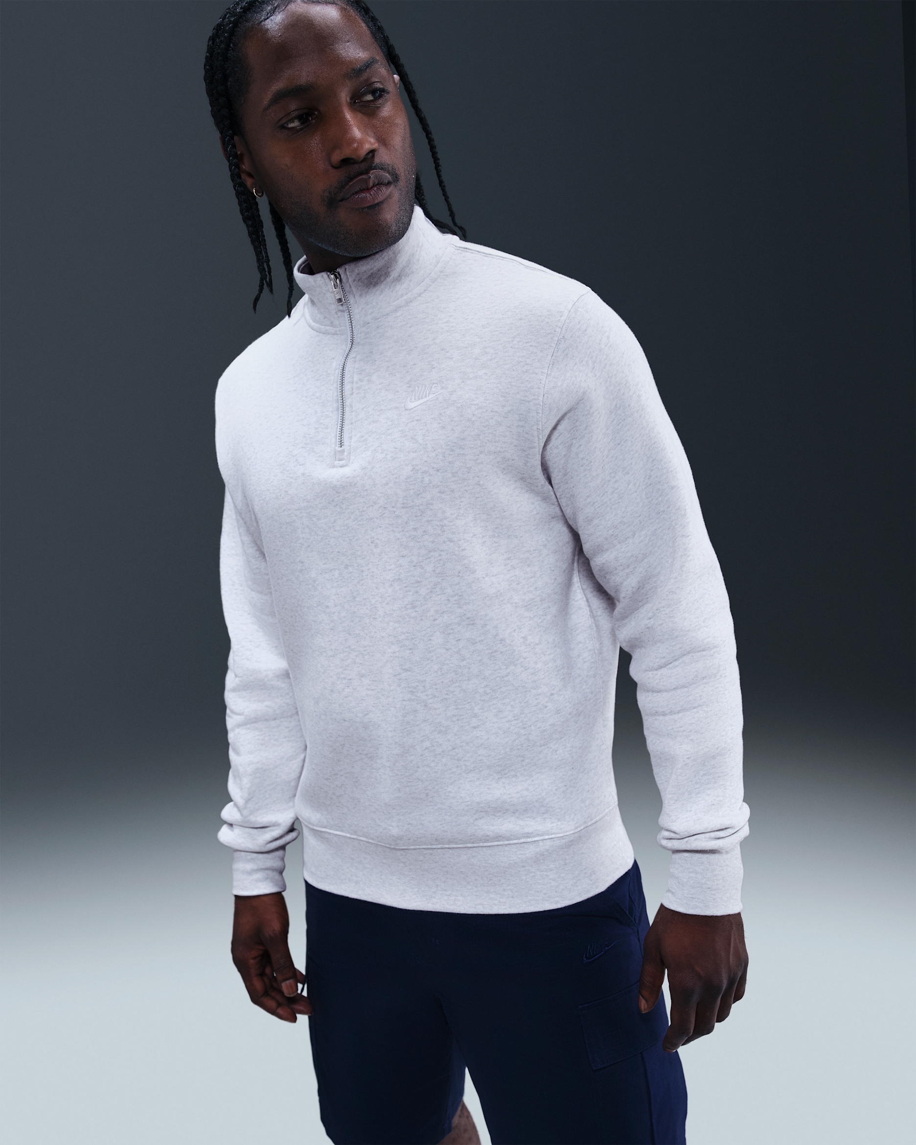 Nike Sportswear Club Men's 1/2-Zip Fleece Top - Birch Heather/White/White