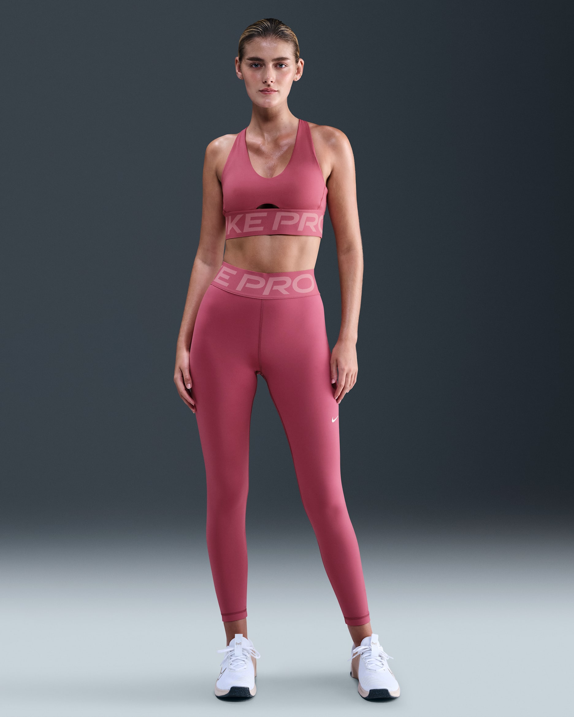 Leggings de tiro alto de largo completo para mujer Nike One Pro Sculpt - Remolacha dulce/Blanco