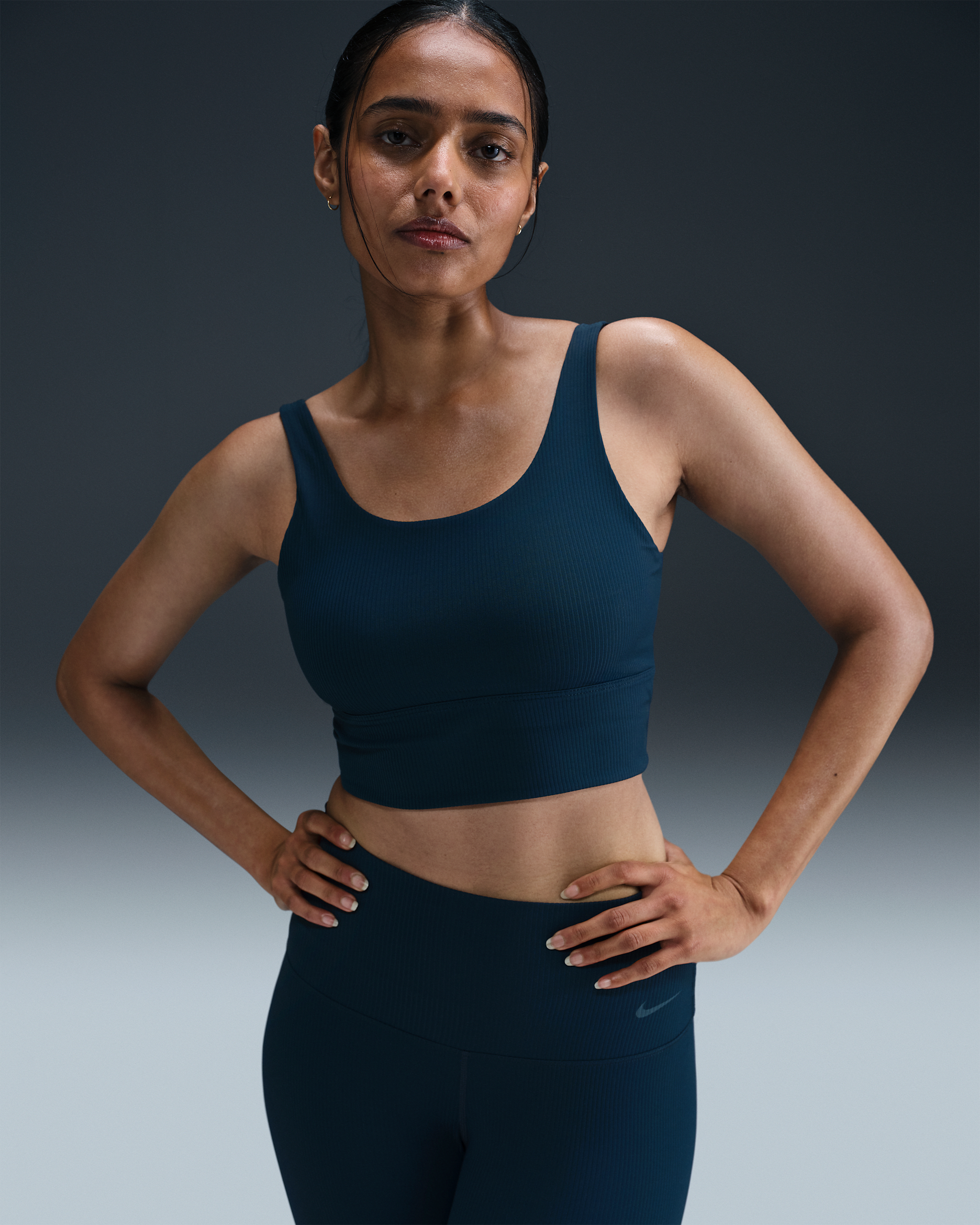 Nike Zenvy Rib Women's Light-Support Padded Longline Sports Bra - Armory Navy/Armory Navy/White