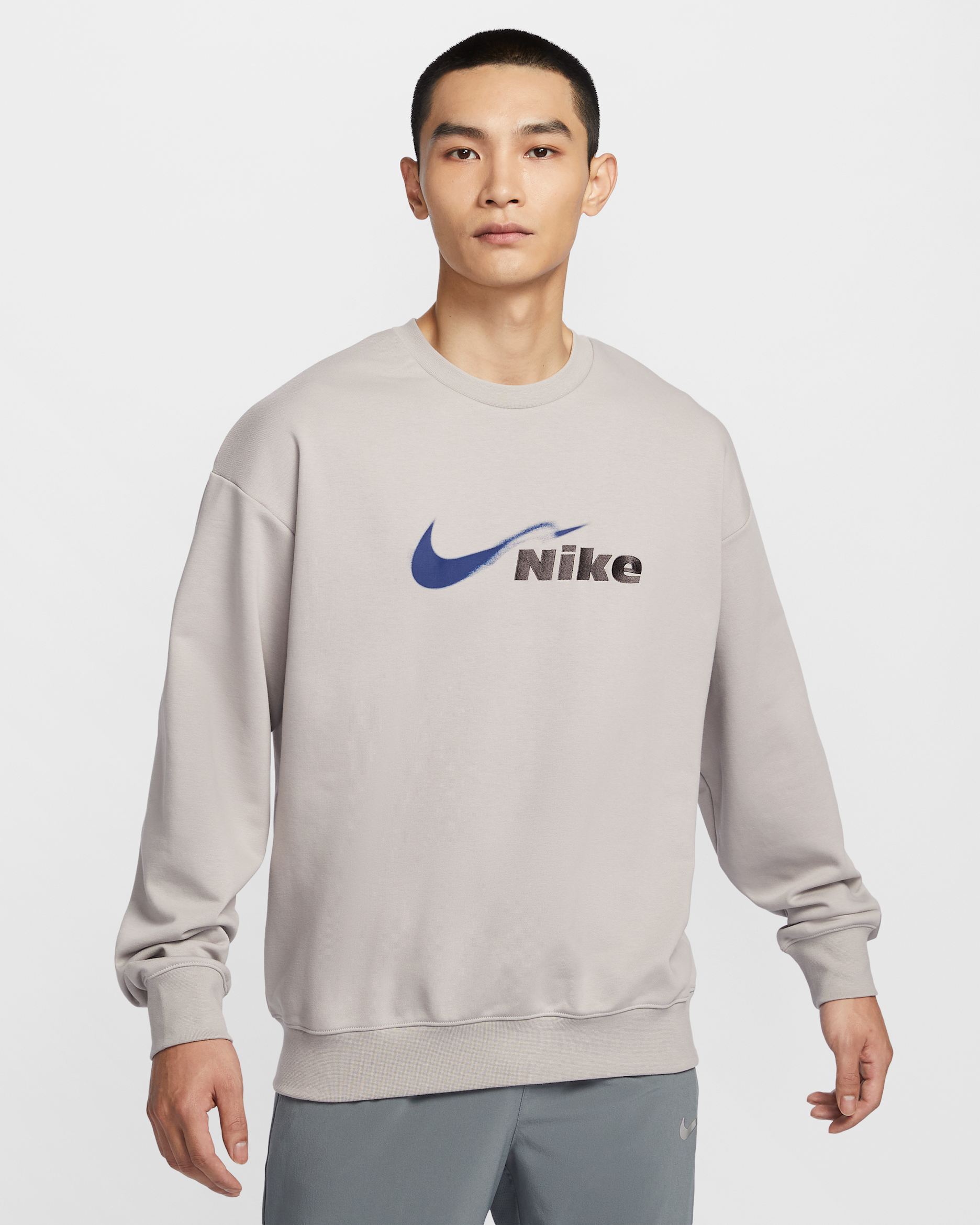 Nike Track Club Men's Dri-FIT Running Fleece Crew-Neck Sweatshirt - College Grey/Blue Void/Medium Ash