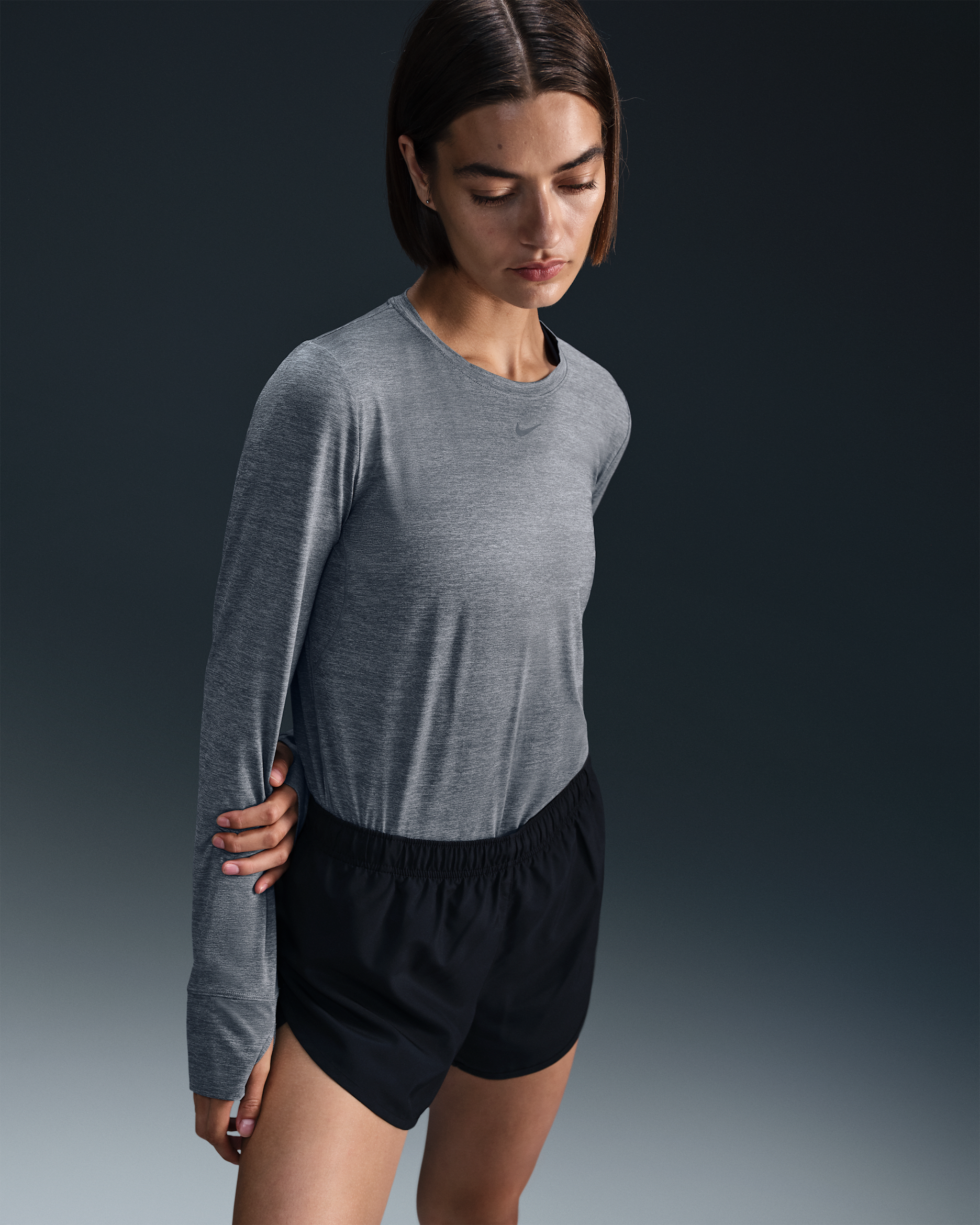 Nike One Classic Women's Dri-FIT Long-Sleeve Top - Smoke Grey/Heather/Black