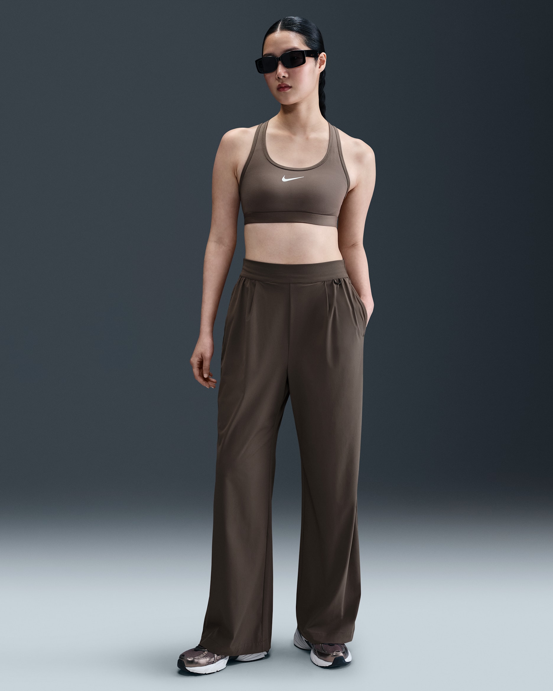 Nike 24.7 PerfectStretch Women's Dri-FIT High-Waisted Loose Wide-Leg Pants - Ironstone/Baroque Brown