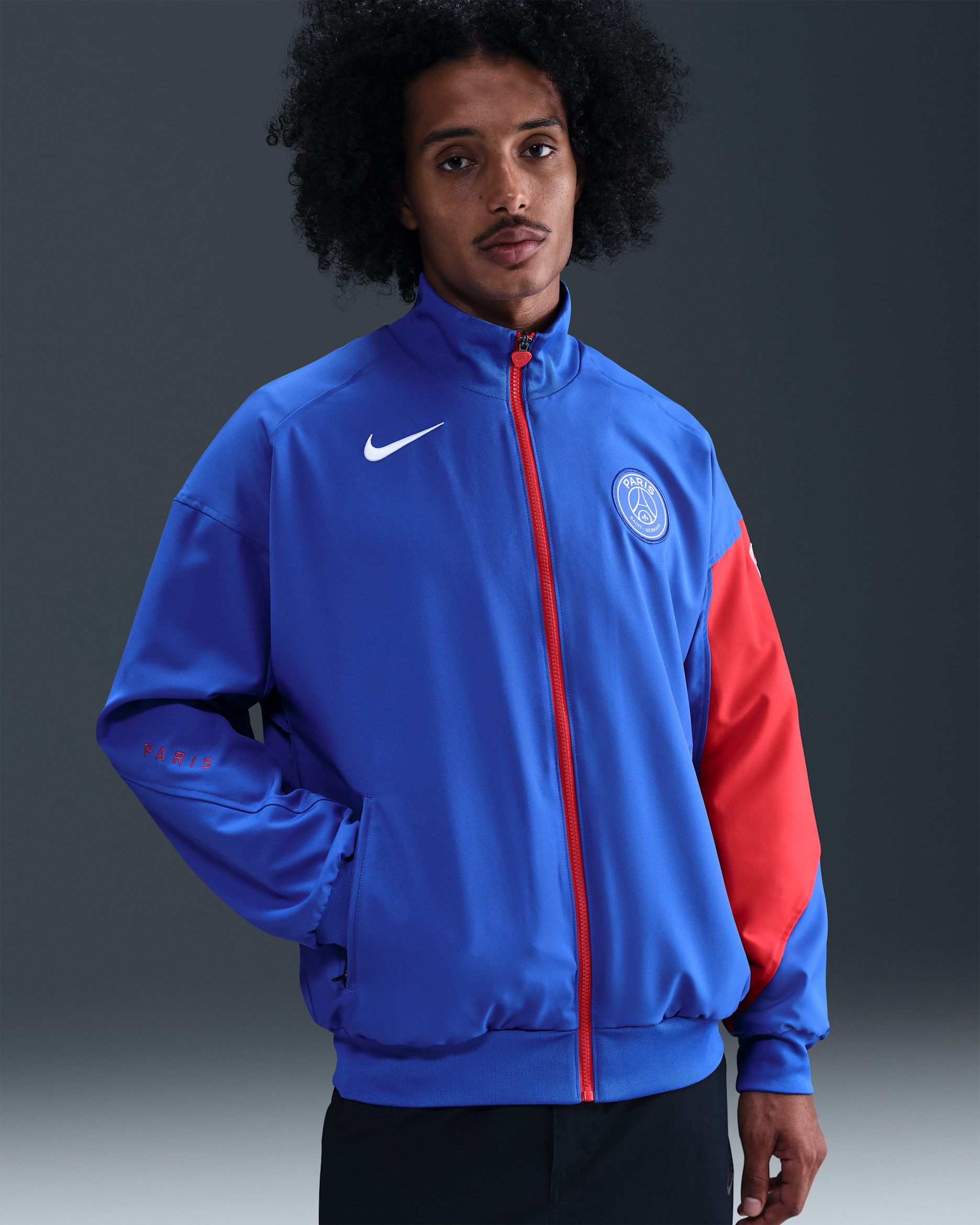 Fotbollsjacka PSG Strike (tredjeställ) Nike Dri-FIT Total 90 Anthem för män - Hyper Royal/Global Red/Vit
