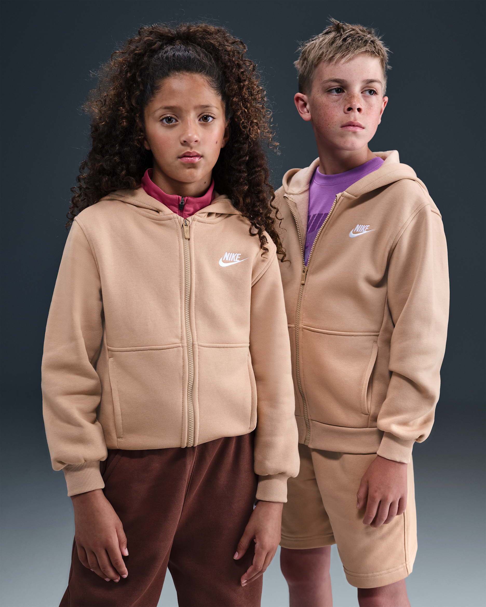 Nike Sportswear Club Fleece Big Kids' Full-Zip Hoodie - Hemp/White