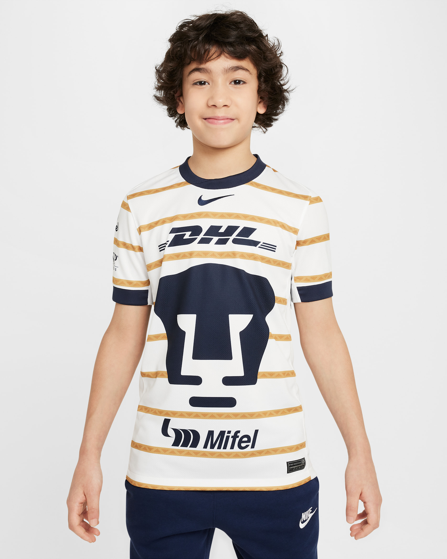 Pumas UNAM 2024/25 Stadium Home Big Kids' Nike Dri-FIT Soccer Replica Jersey - White/Obsidian/Obsidian