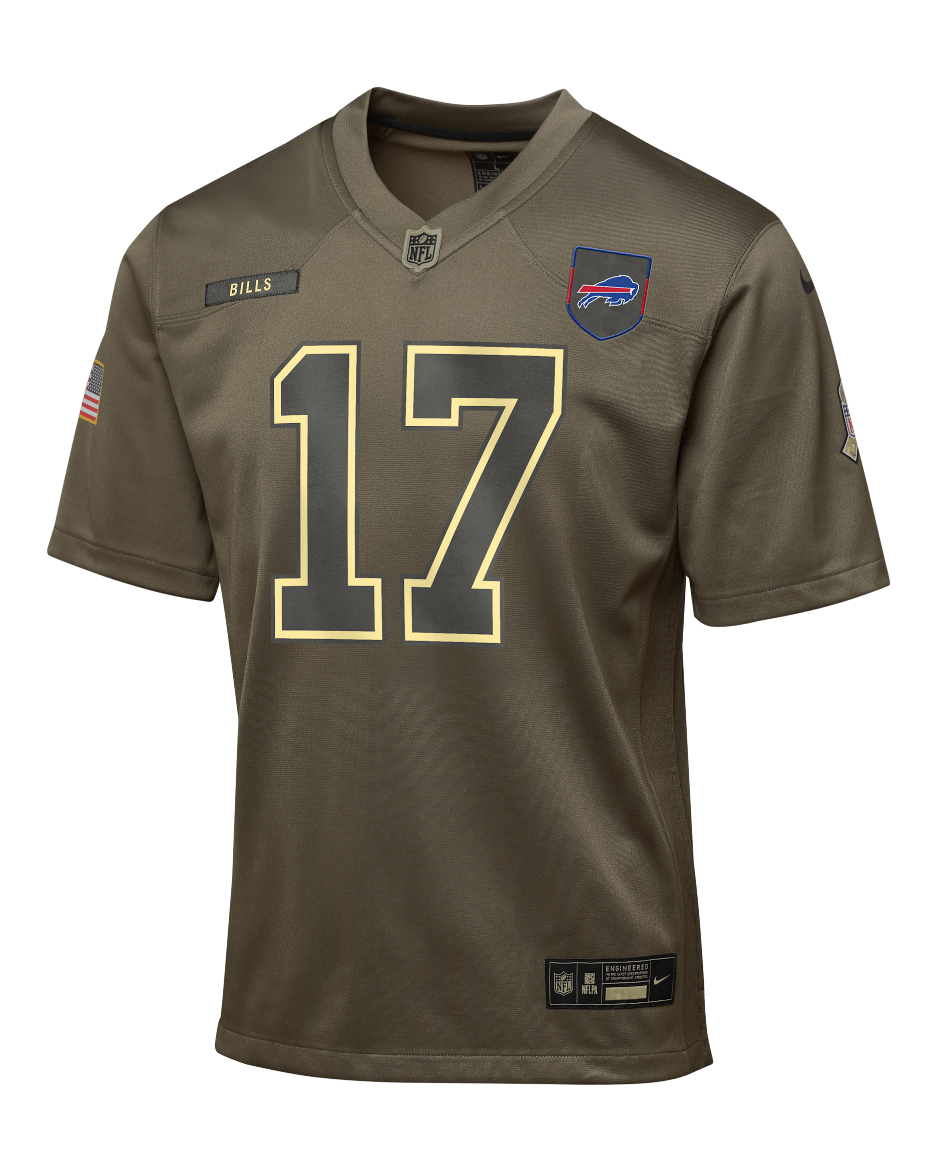 Jersey para niños talla grande Nike de la NFL Game de Josh Allen de los Buffalo Bills Salute to Service - Oliva