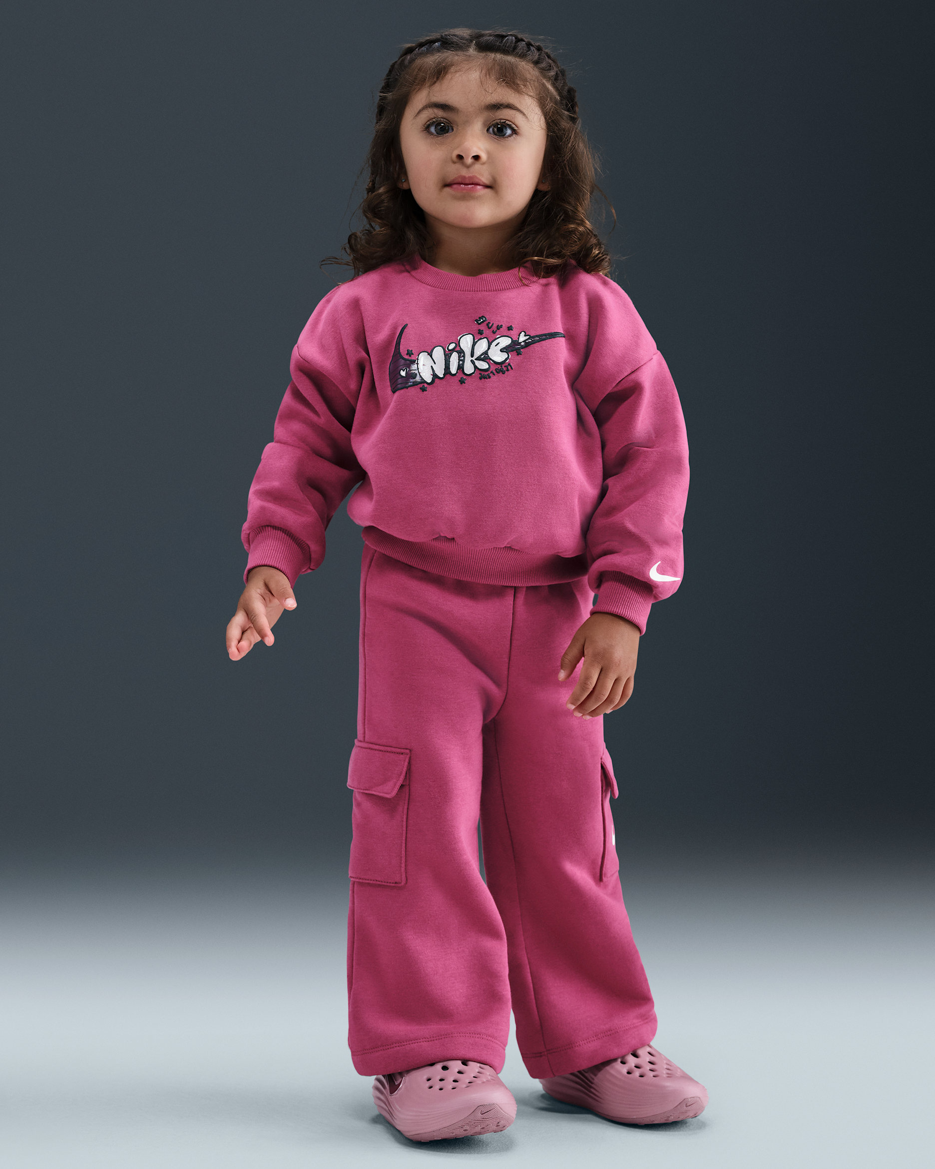 Nike Essentials Toddler Graphic Crew and Cargo Pants Set - Sweet Beet