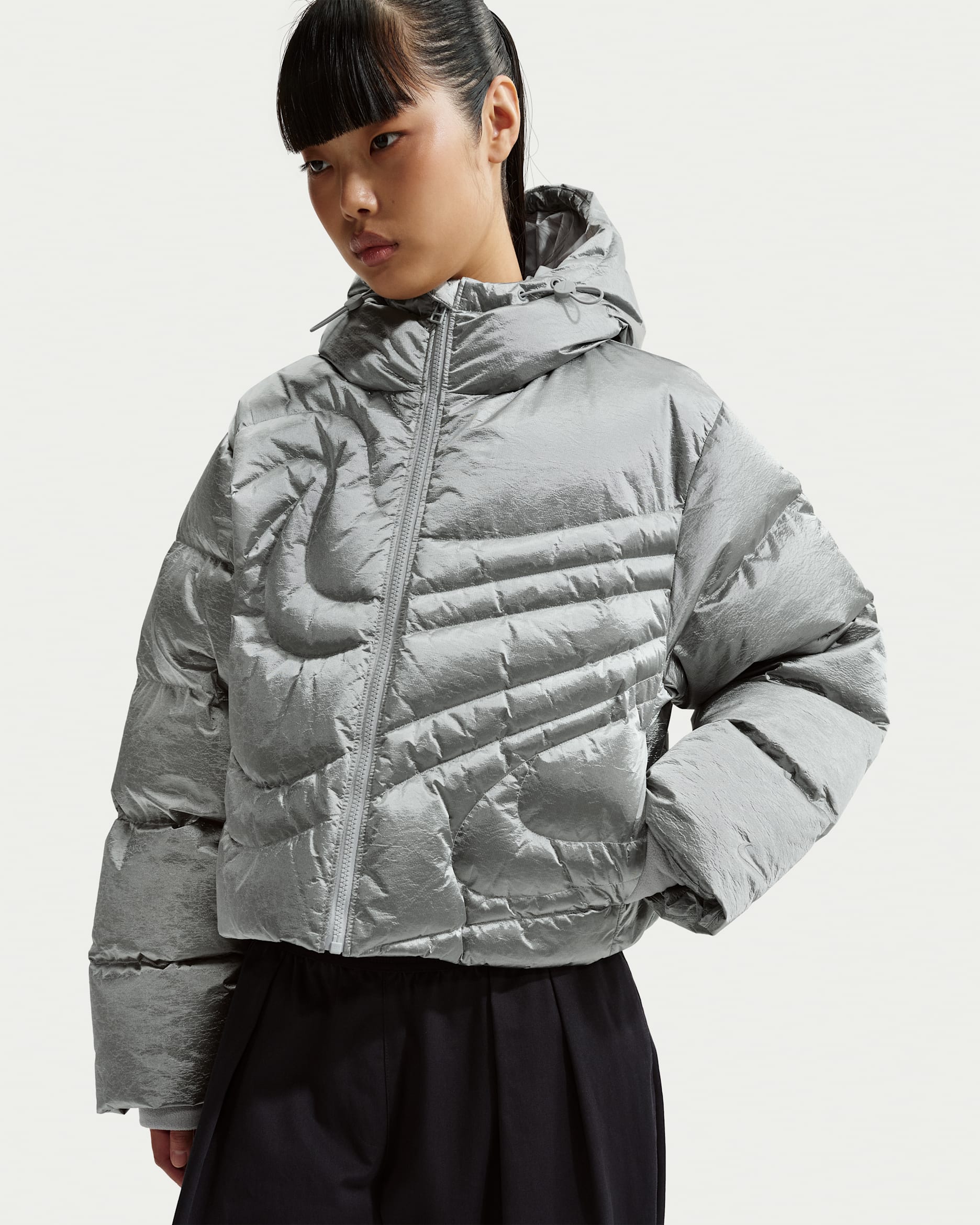 Nike Sportswear Swoosh Series Women's Therma-FIT Oversized Down Puffer Jacket - Metallic Silver/Light Smoke Grey