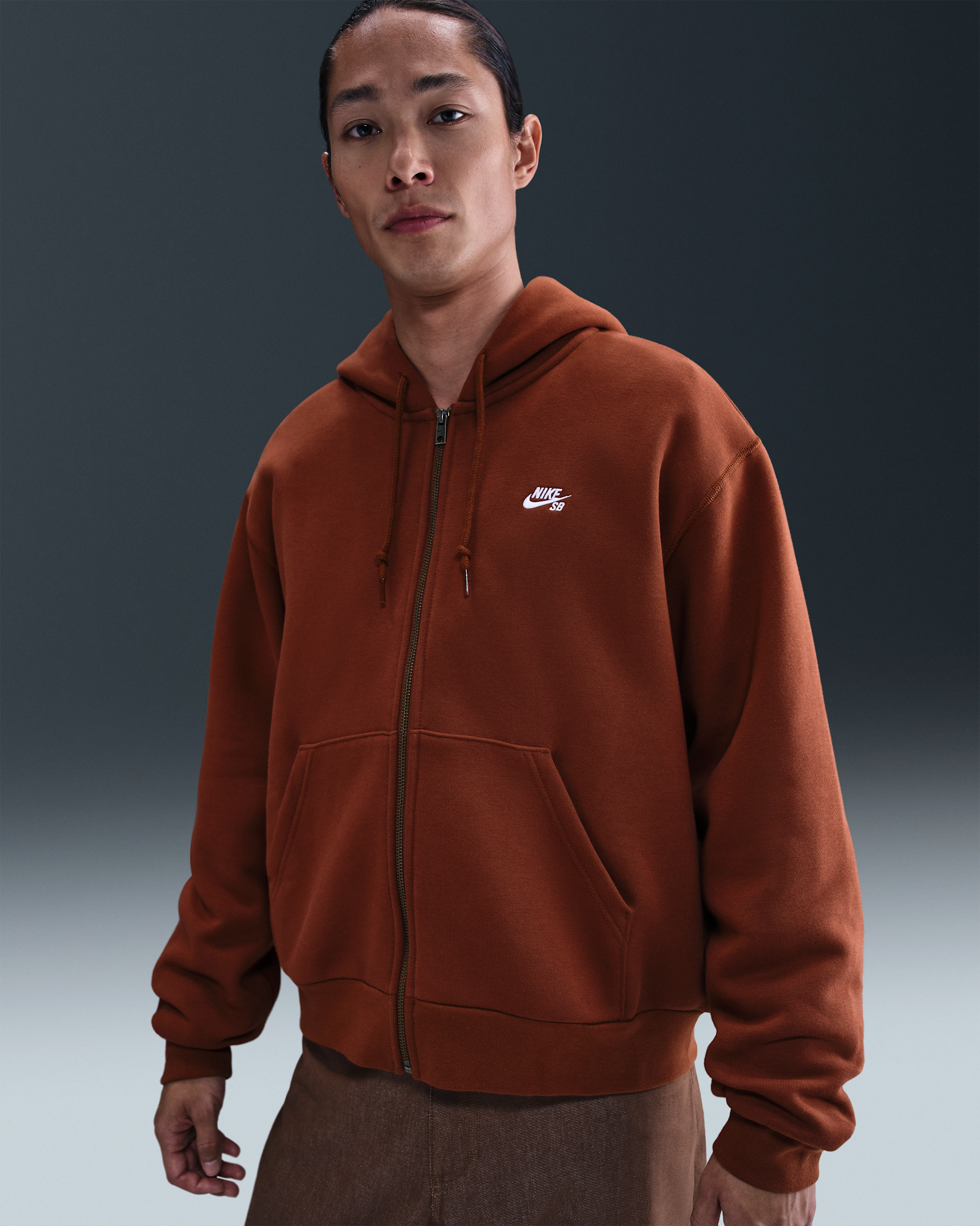 Nike SB Full-Zip Fleece Skate Hoodie - Cinnamon/White