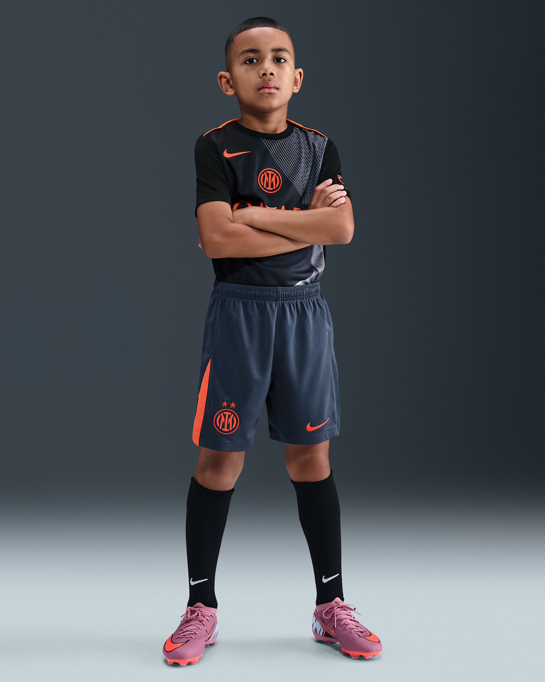 Inter Milan 2025/26 Stadium Third Older Kids' Nike Dri-FIT Total 90 Football Replica Shorts - Thunder Blue/Safety Orange/Safety Orange