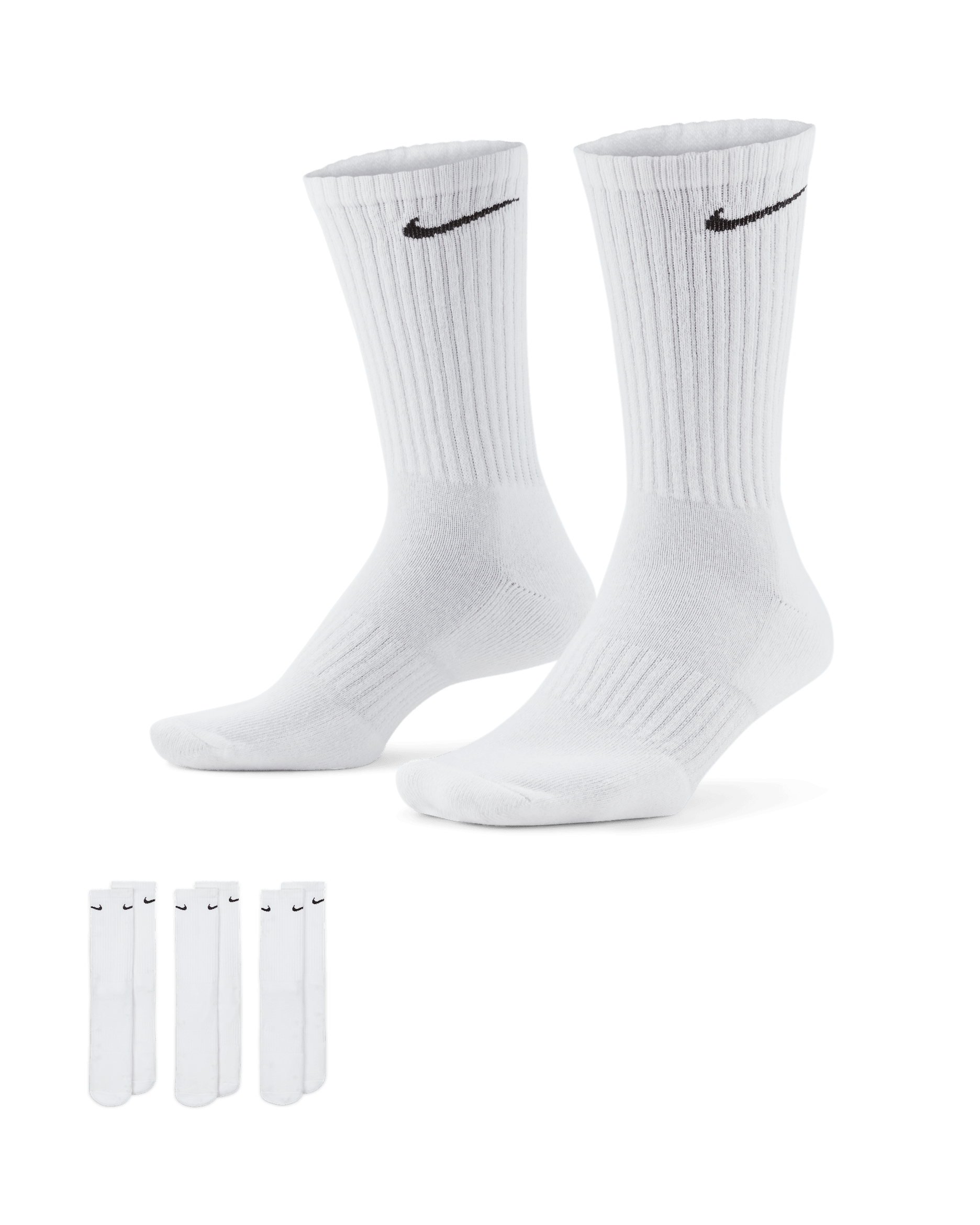 Nike Everyday Cushioned Crew-Trainingssocken (3 Paar) - Weiß/Schwarz