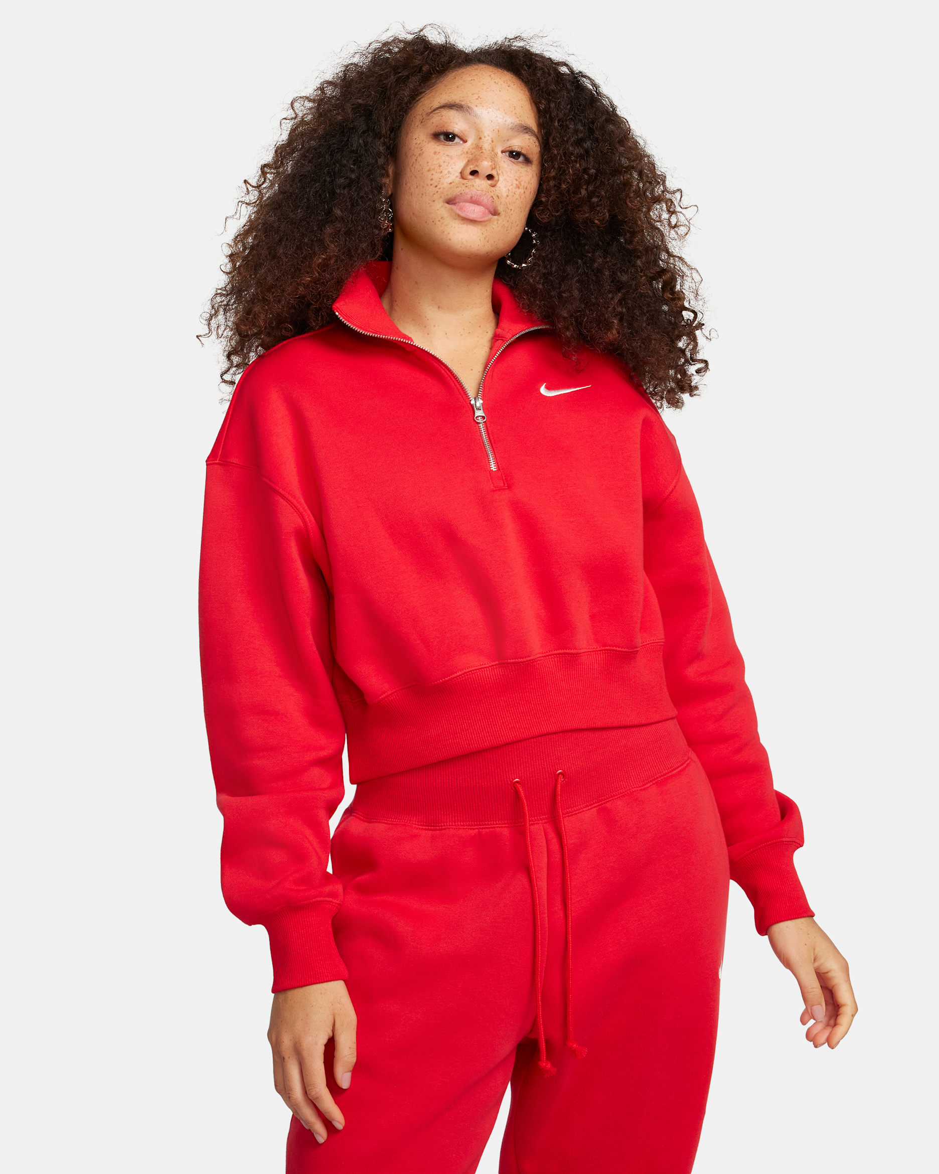 Sudadera cropped de cierre de 1/4 para mujer Nike Sportswear Phoenix Fleece - Rojo universitario/Vela