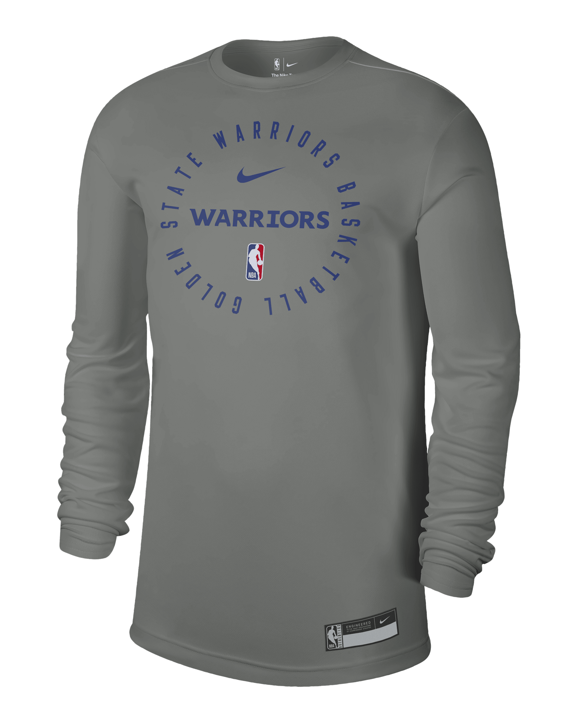 Playera de manga larga Nike Dri-FIT de la NBA para hombre Golden State Warriors - Gris rugoso/Plata liso/Jaspeado