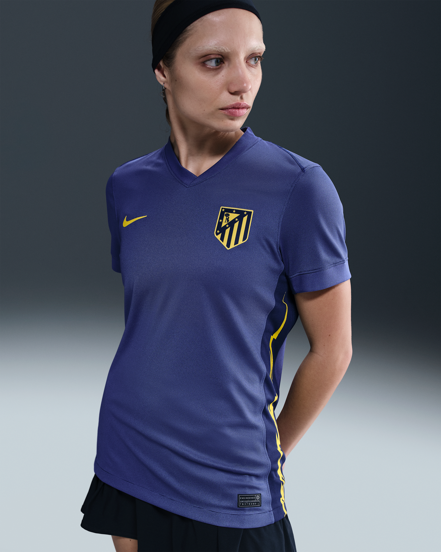 Atlético Madrid 2025/26 Stadyum Deplasman Nike Dri-FIT Kadın Futbol Taraftar Forması - Binary Blue/Dark Purple Dust/Vibrant Yellow