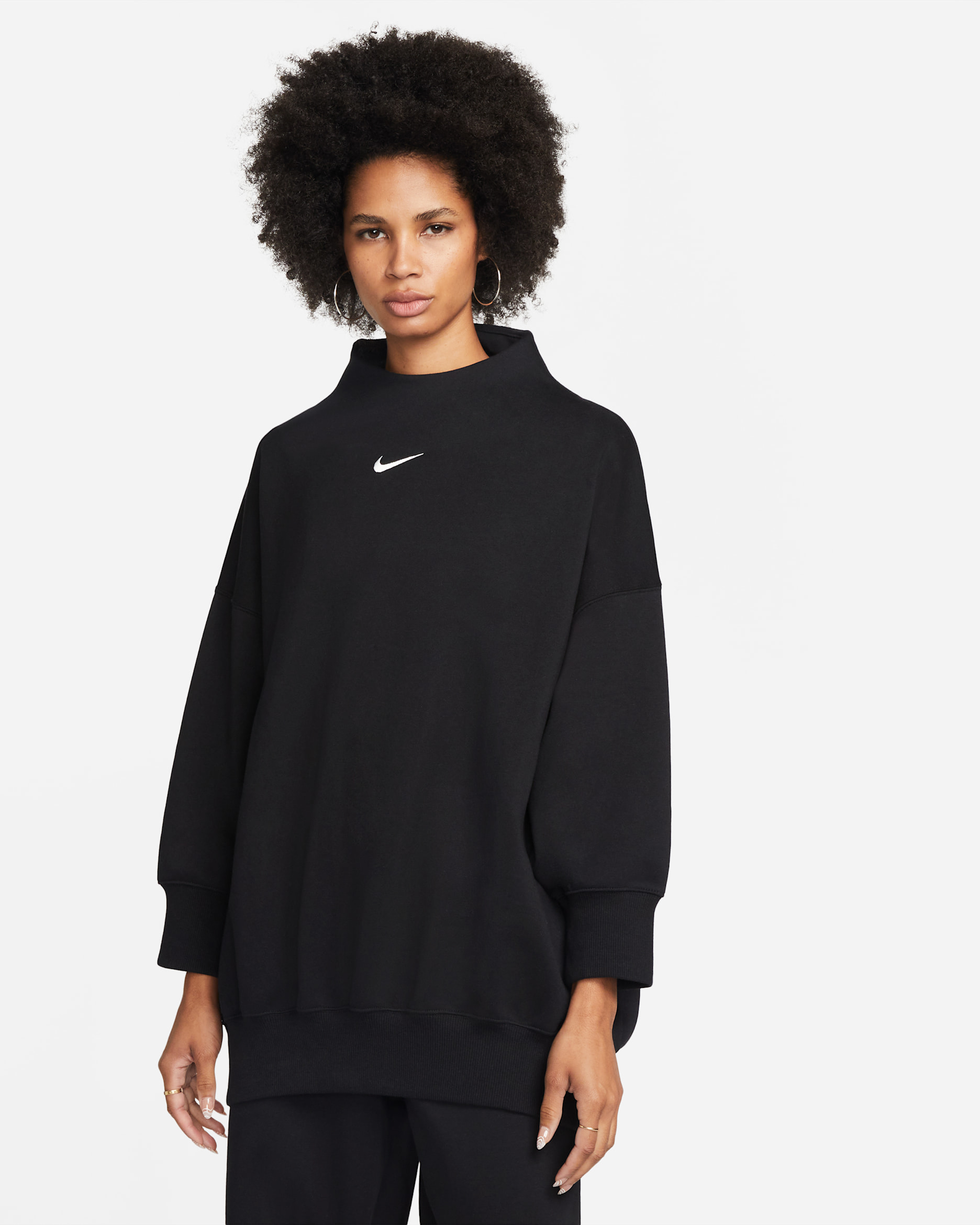 Nike Sportswear Phoenix Fleece Women's Over-Oversized Mock-Neck 3/4-Sleeve Sweatshirt - Black/Sail