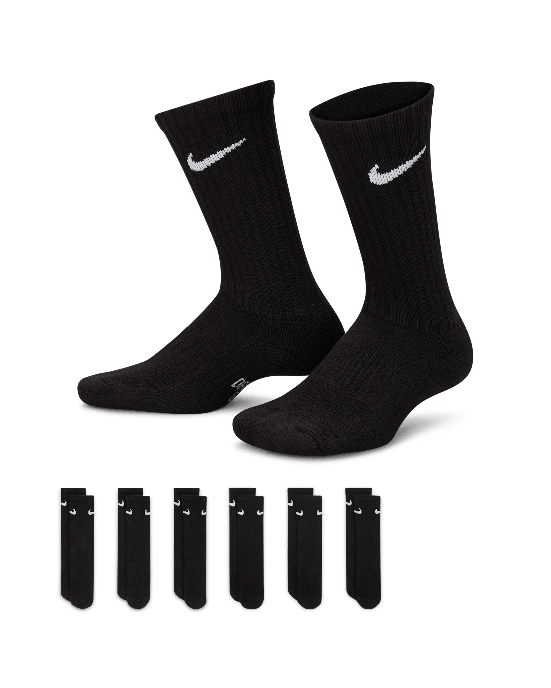 ถุงเท้าข้อยาวเด็กลดแรงกระแทก Nike Everyday (6 คู่) - ดำ/ขาว