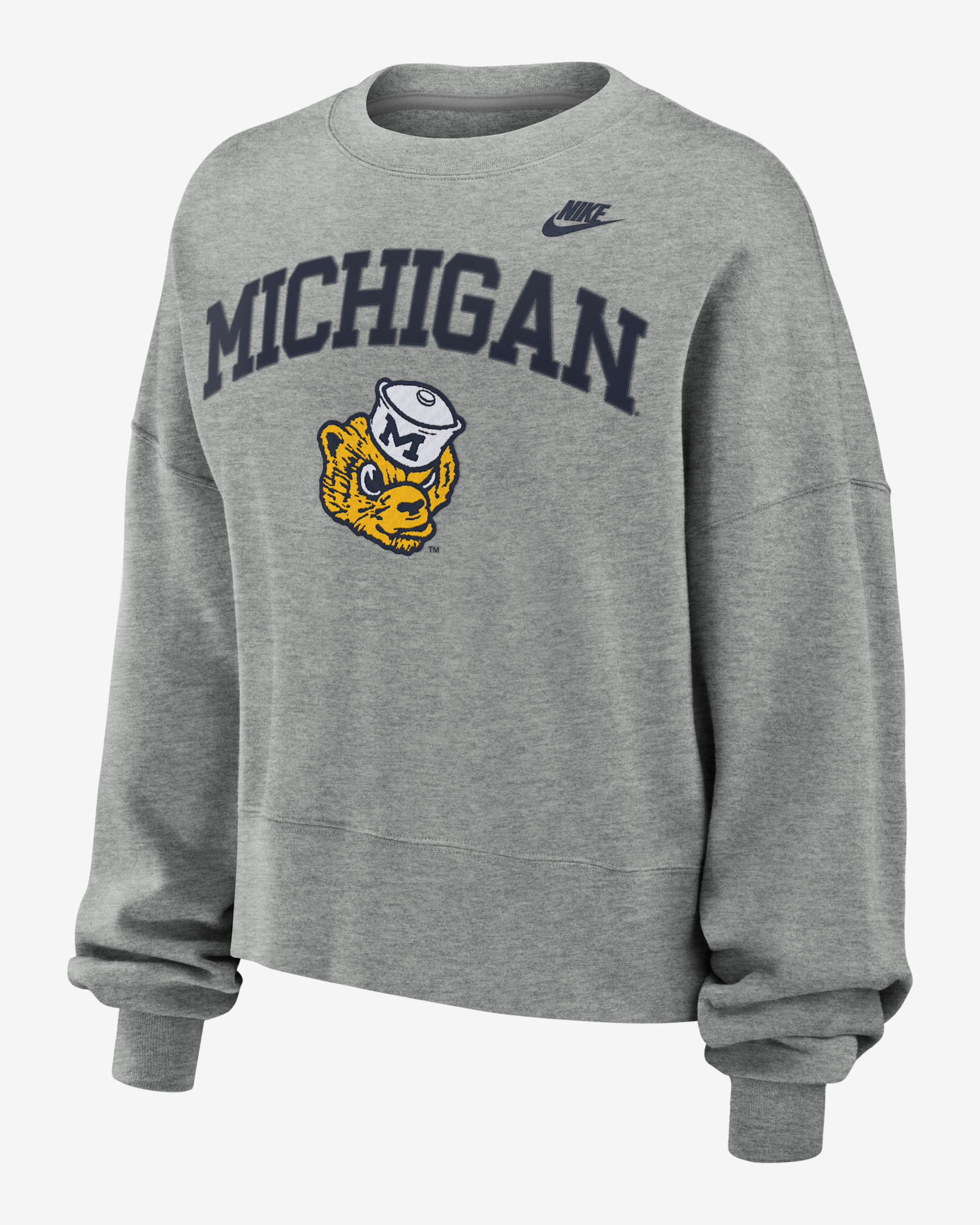 Michigan Wolverines Legacy Classic Arch Women's Nike College Pullover Crew - Grey Heather