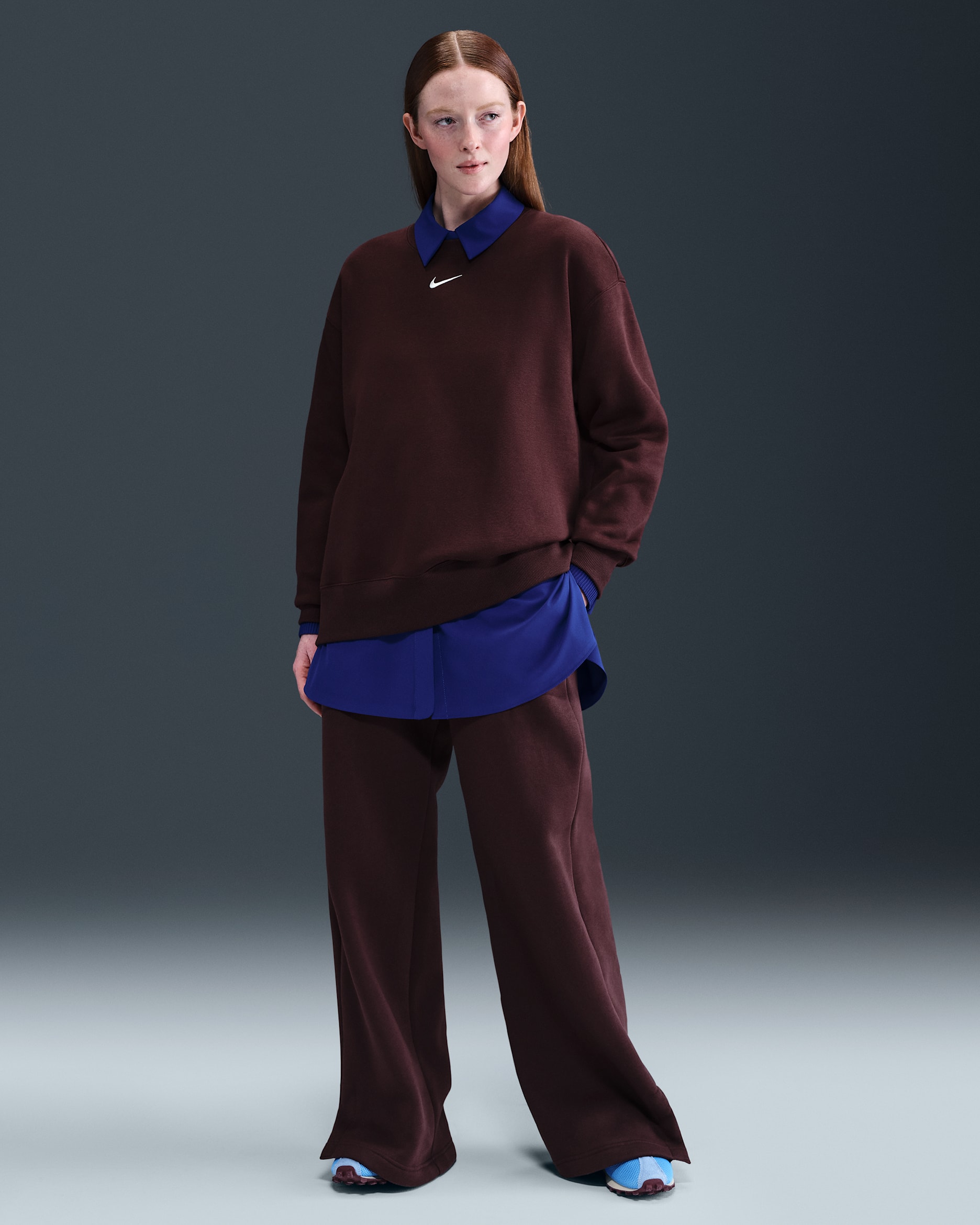 Pantalon ample à taille haute Nike Sportswear Phoenix Fleece pour femme - Burgundy Crush/Sail