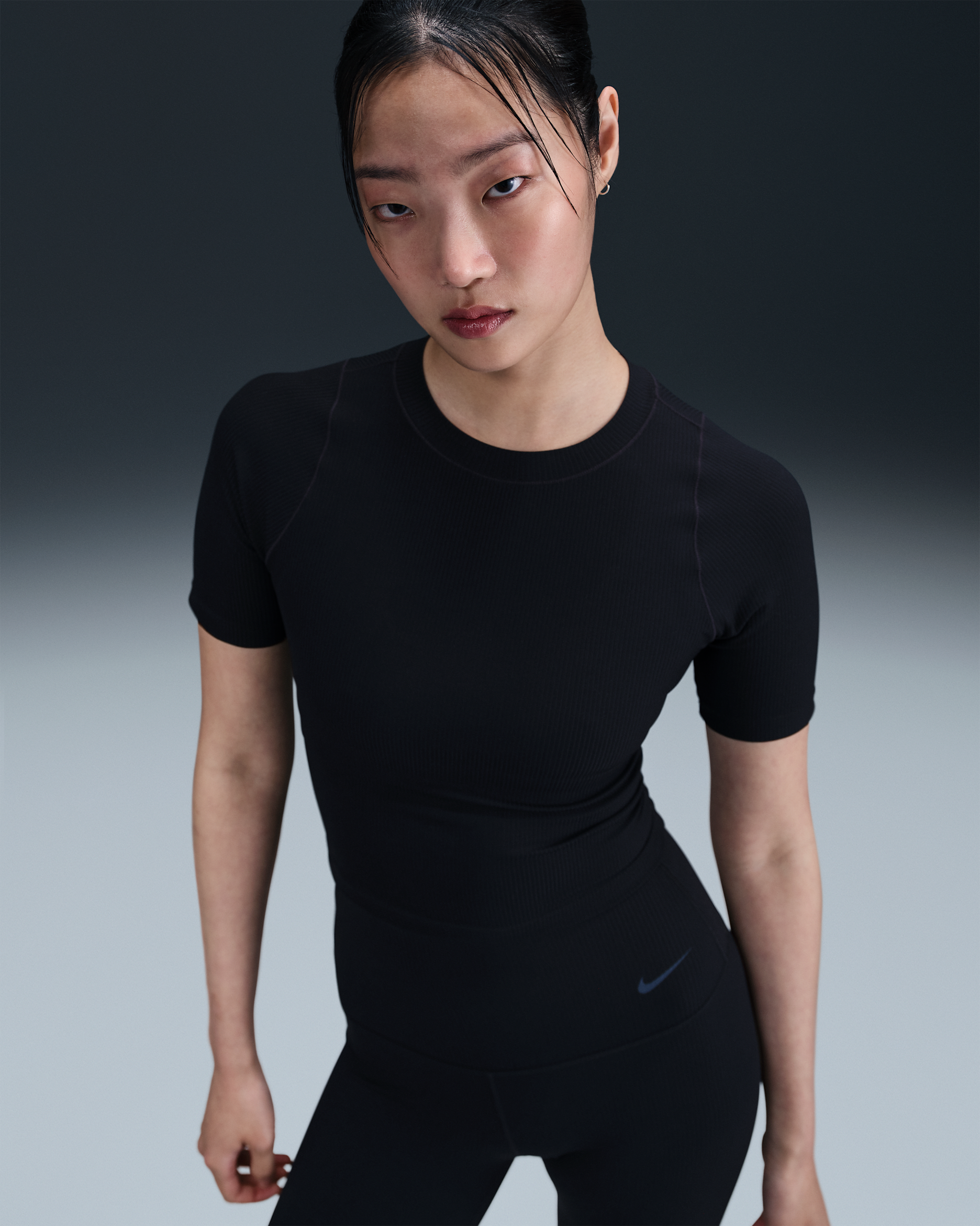 Nike Zenvy Rib Dri-FIT rövid ujjú női felső - Fekete