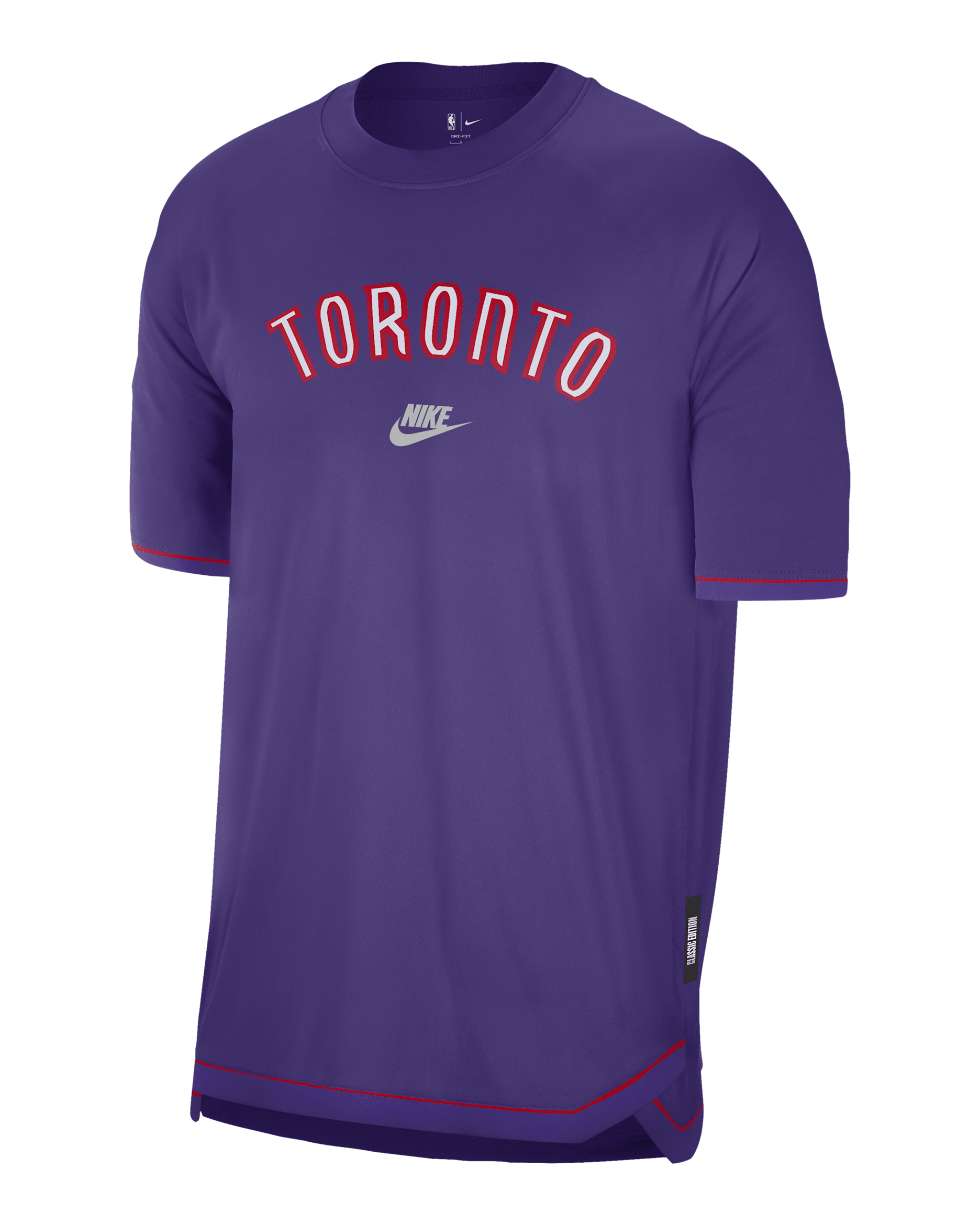 Playera de manga corta Nike Dri-FIT de la NBA para antes del partido para hombre Toronto Raptors Hardwood Classics - Morado campo