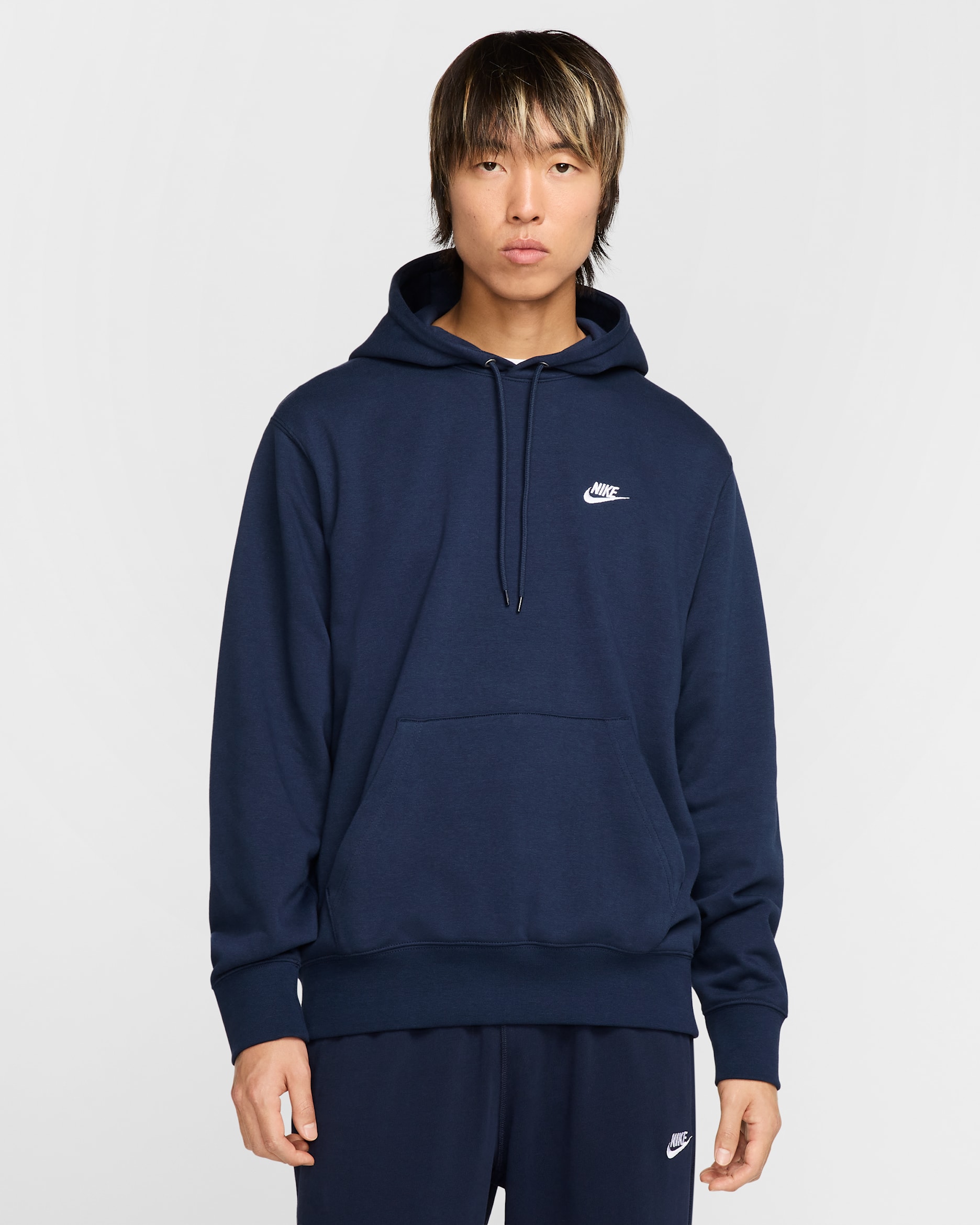 Nike Club Men's French Terry Pullover Hoodie - Obsidian/Obsidian/White