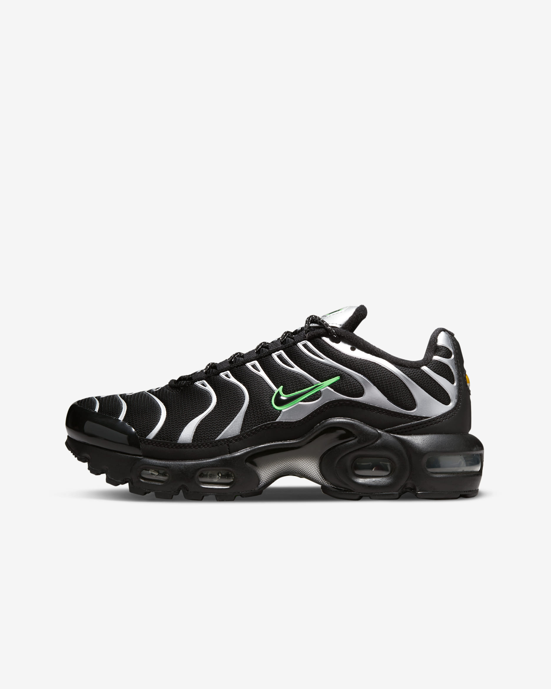Nike Air Max Plus Older Kids' Shoes - Black/Green Strike/Metallic Silver/Black