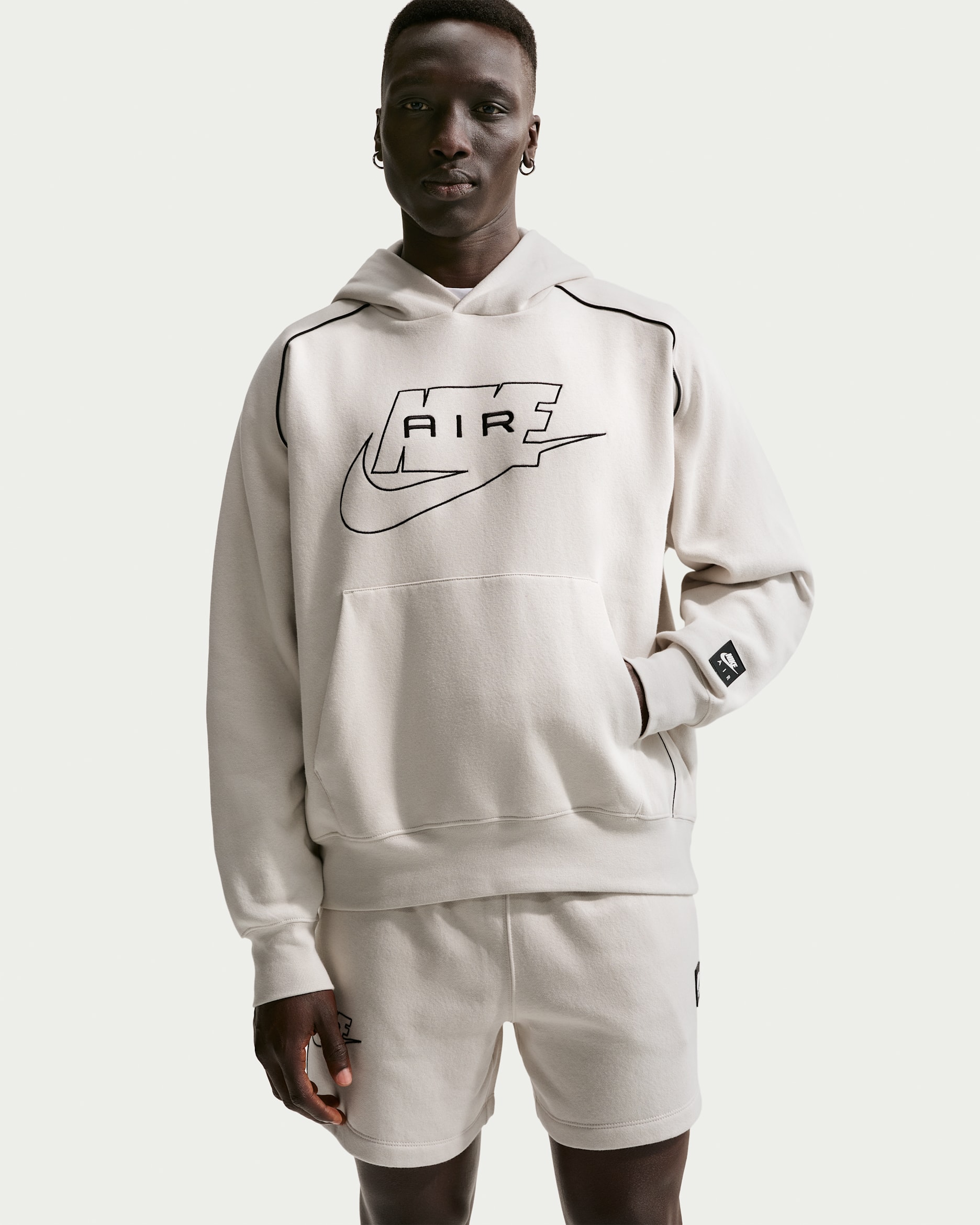 Nike Air Men's Fleece Pullover Hoodie - Light Bone/Black/Black