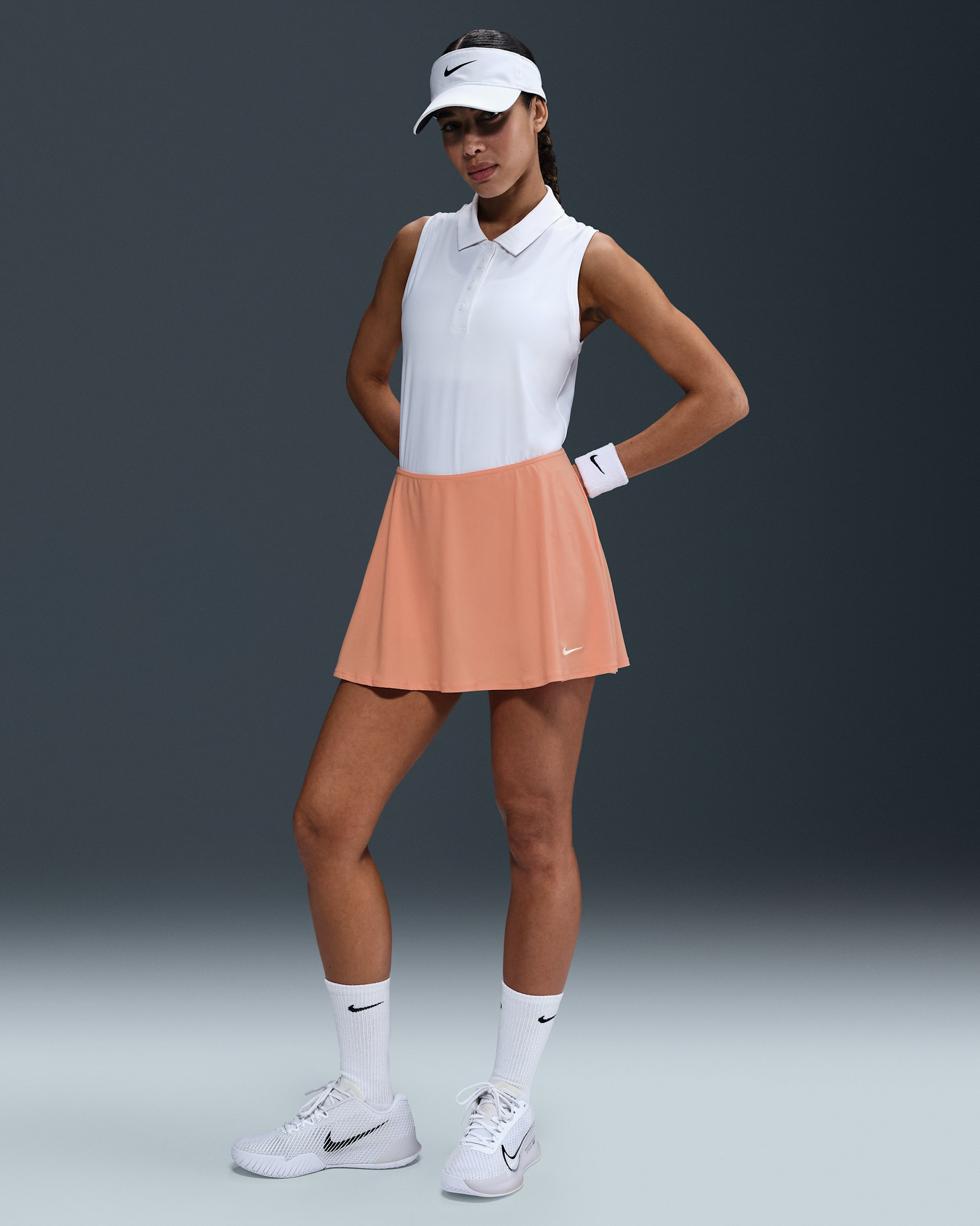 Falda de tenis Dri-FIT corta con volantes para mujer Nike Victory - Ágata melocotón/Blanco