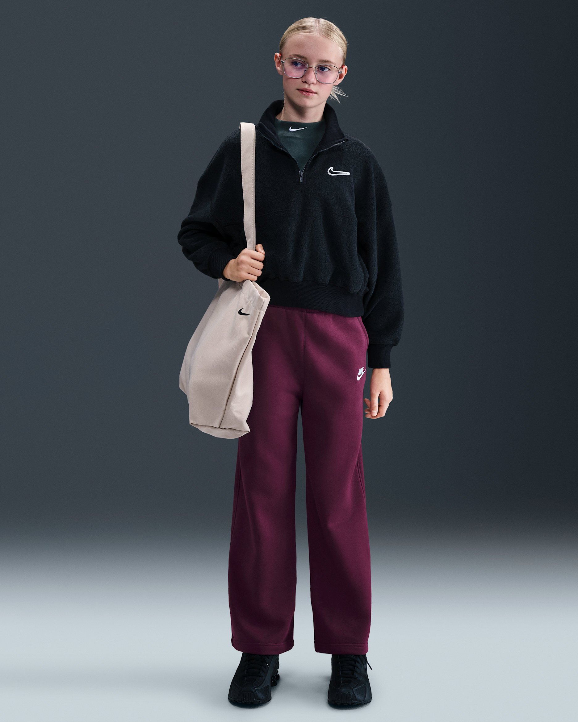 Nike Sportswear Club Fleece Girls' Wide-Leg Pants - Bordeaux/Bordeaux/White