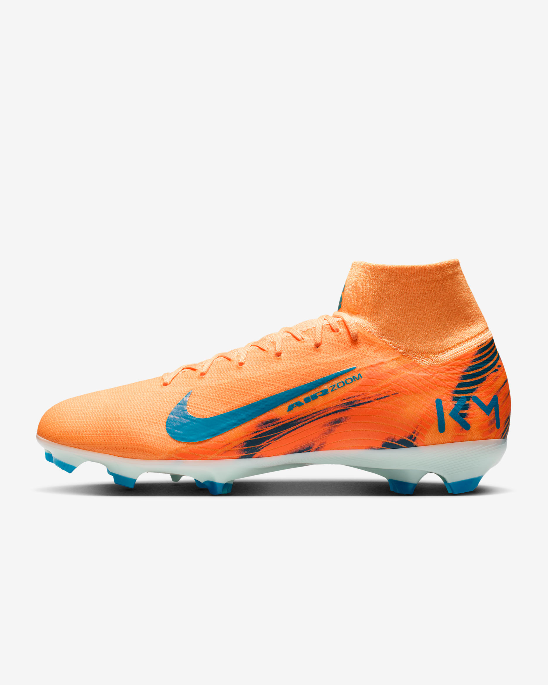 Nike Mercurial Superfly 10 Pro Kylian Mbappé Fotbollssko för gräs med högt skaft - Melon Tint/Igloo/Neo Turquoise