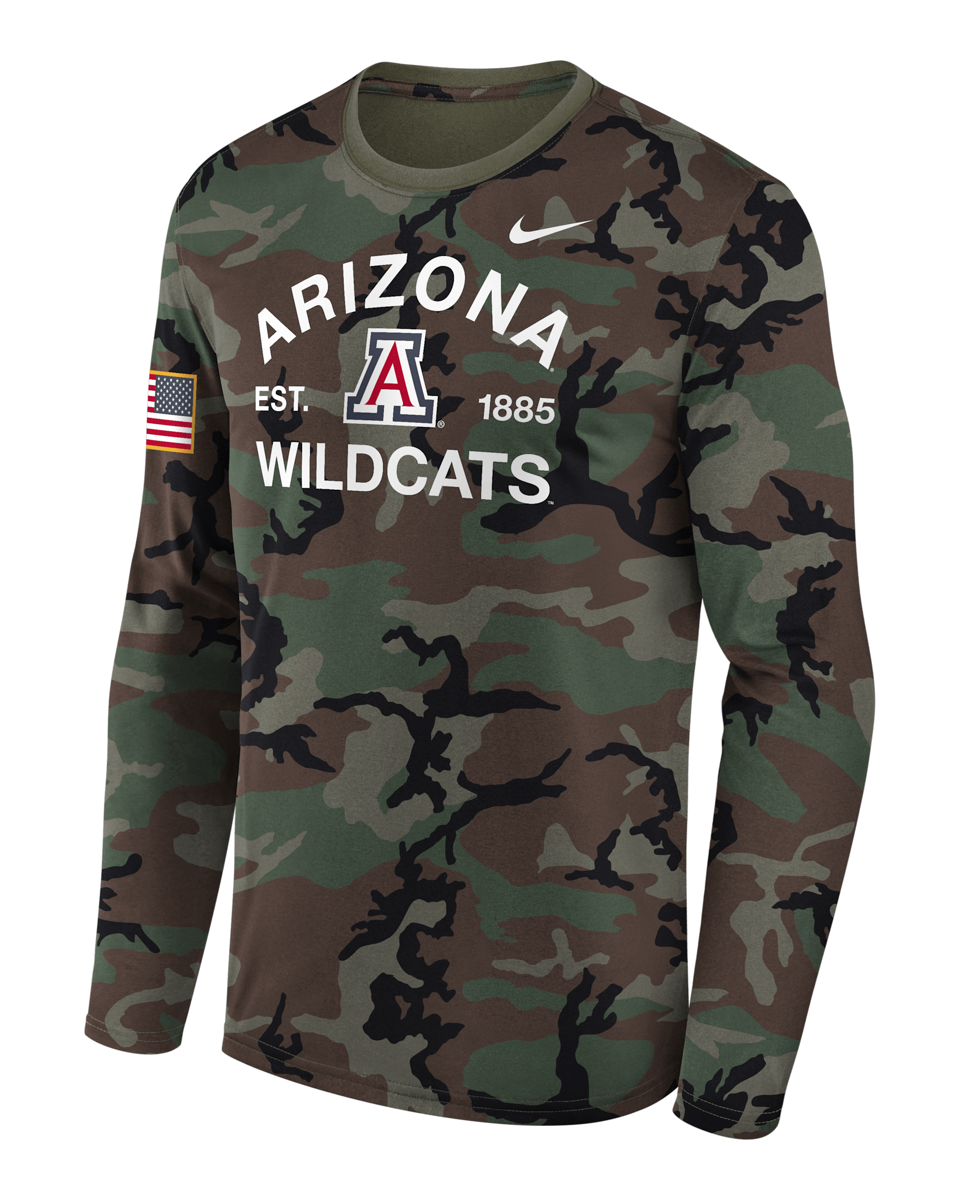 Playera de manga larga universitaria Nike Dri-FIT para hombre Arizona 2025 Military Appreciation Legend - Oliva