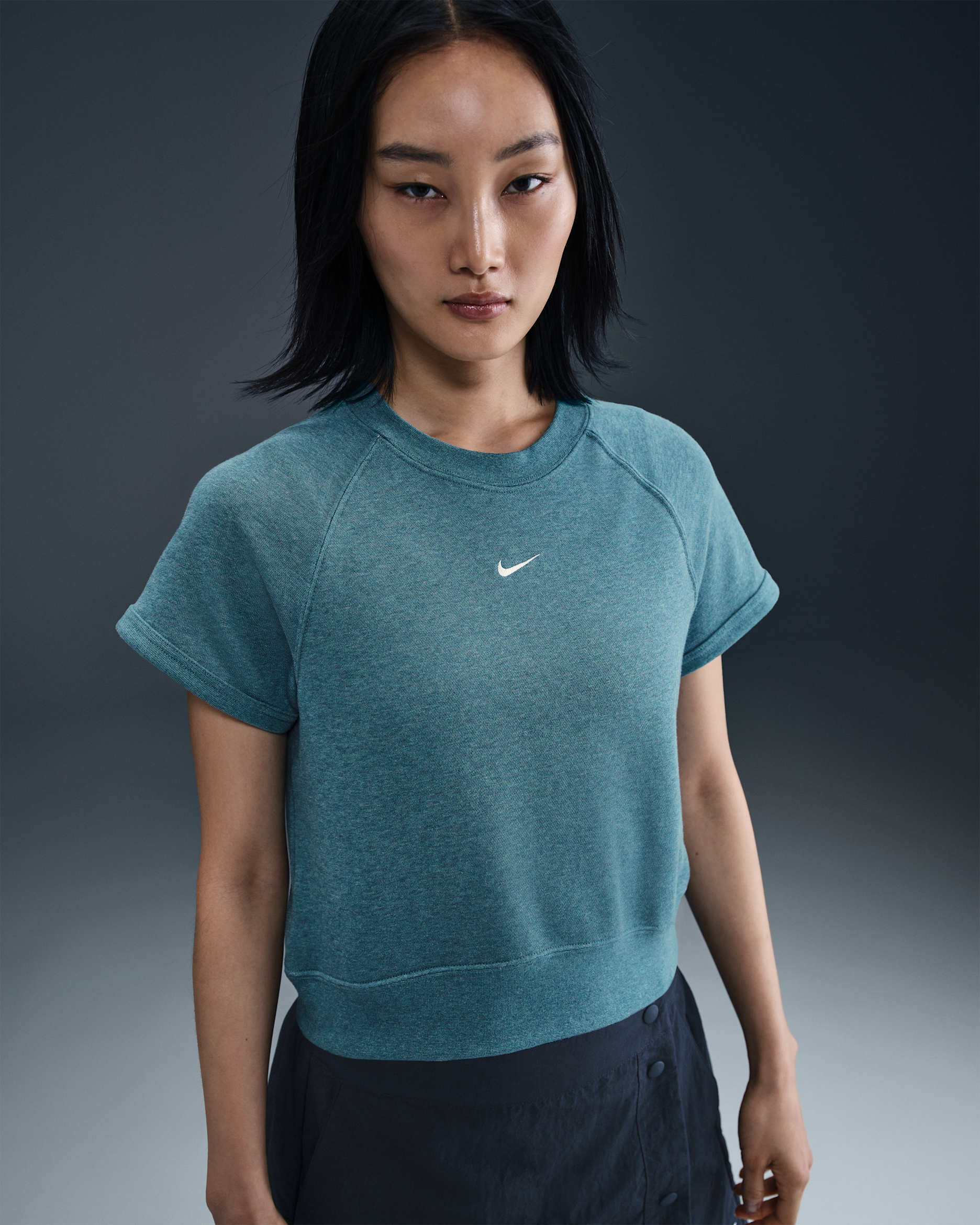 Nike Sportswear Chill Terry 女款法國毛圈布短袖上衣 - Smokey Blue/Heather/Sail