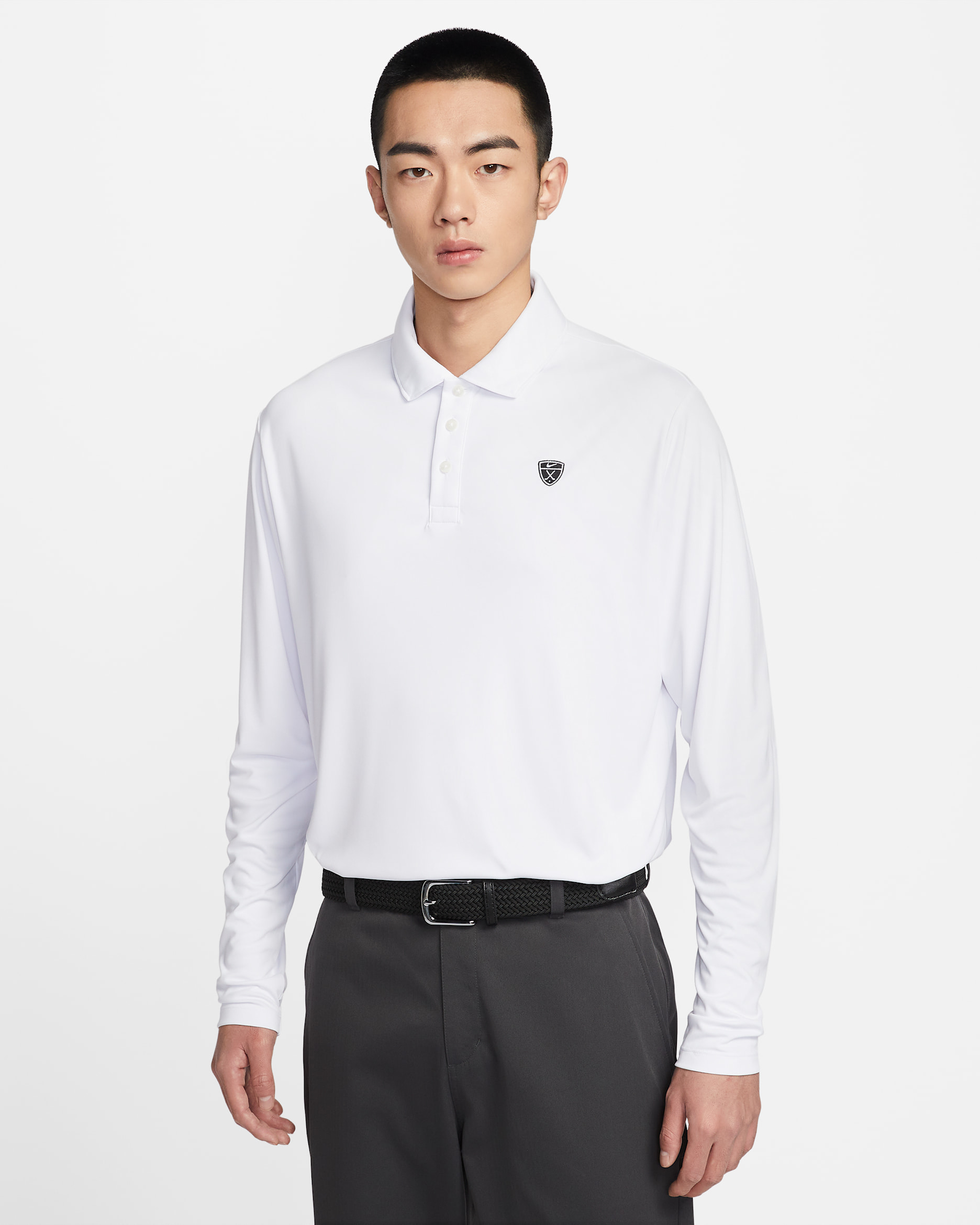 나이키 파 남성 드라이 핏 긴팔 골프 폴로 - 화이트/블랙/블랙