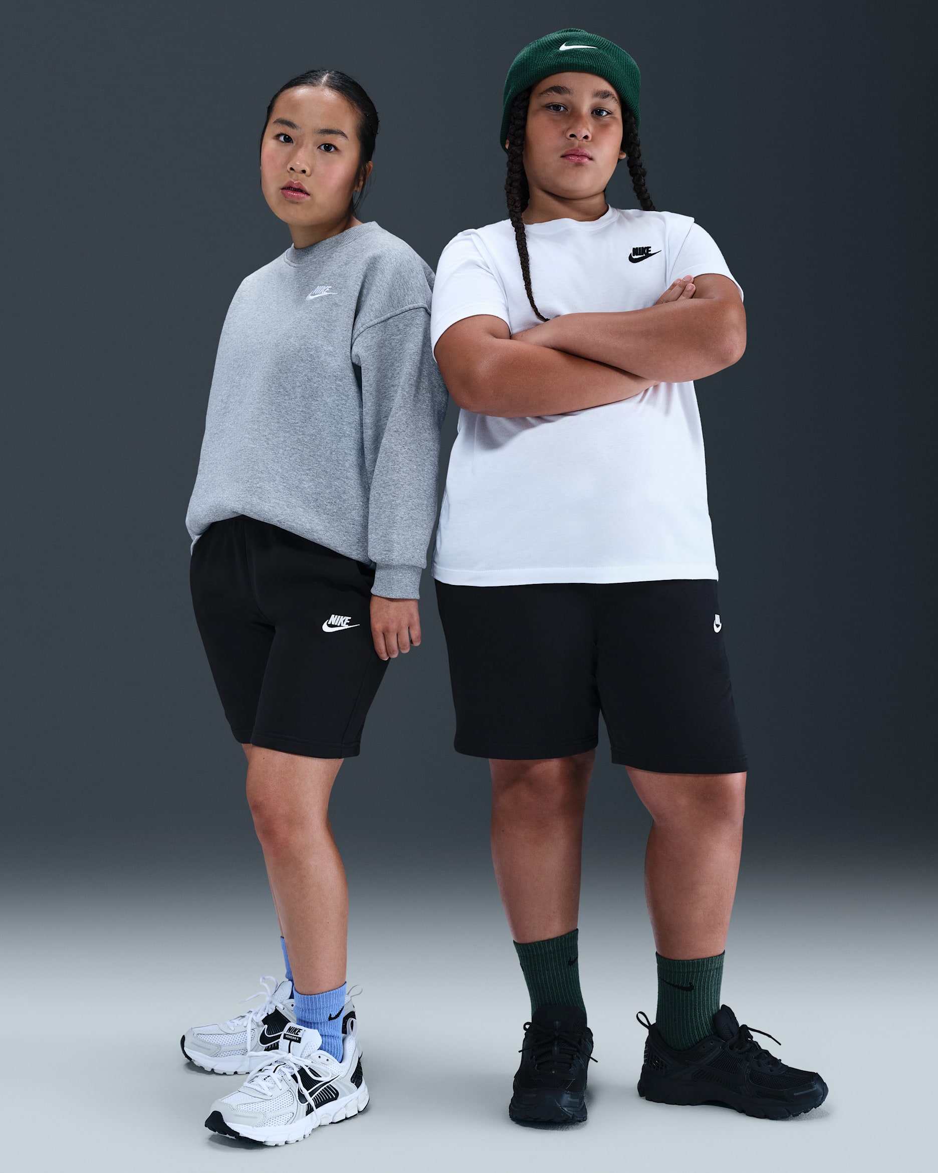 Nike Sportswear Club Fleece Big Kids' French Terry Shorts (Extended Size) - Black/White