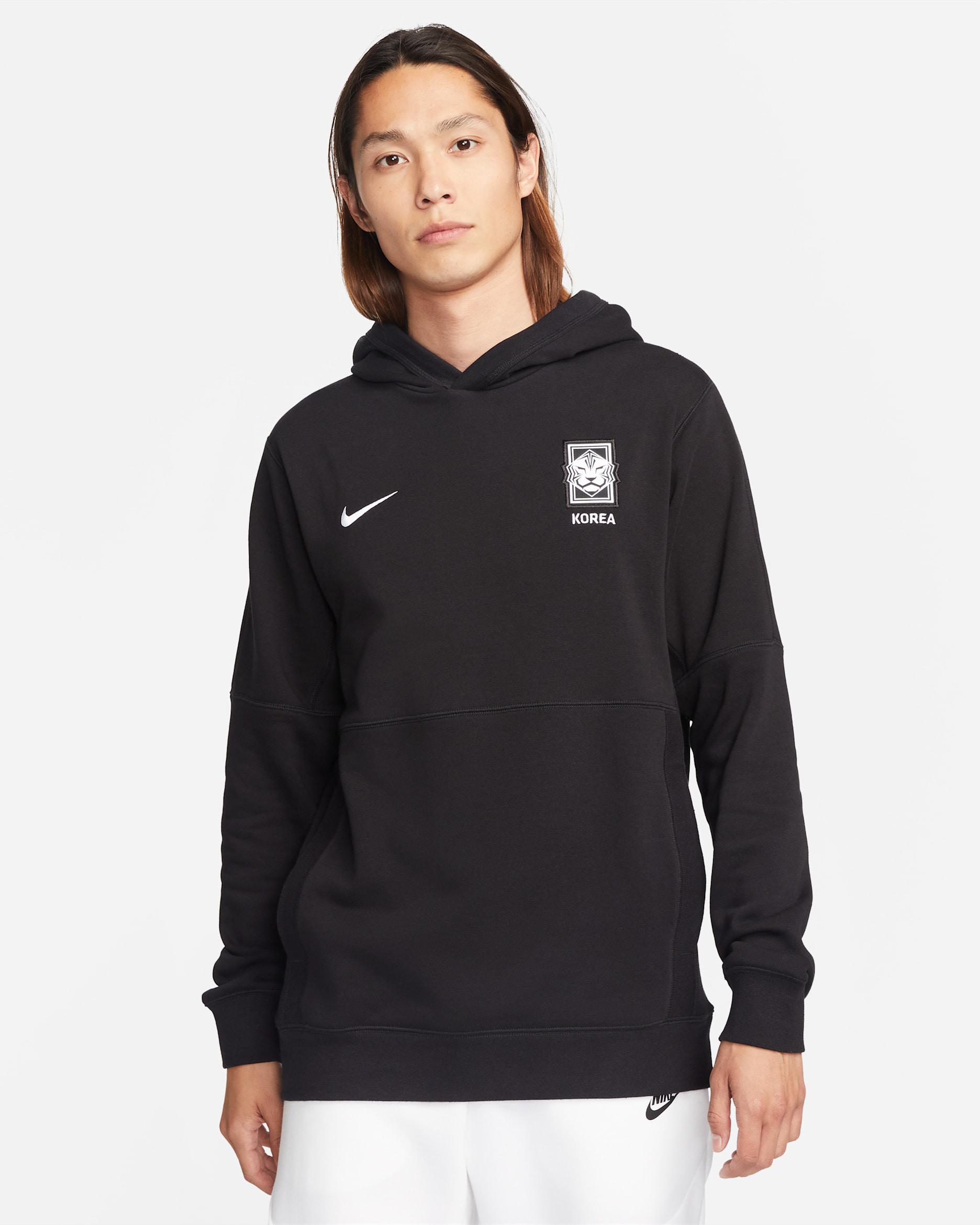 Sudadera de fútbol de French Terry con gorro para hombre Korea - Negro/Blanco