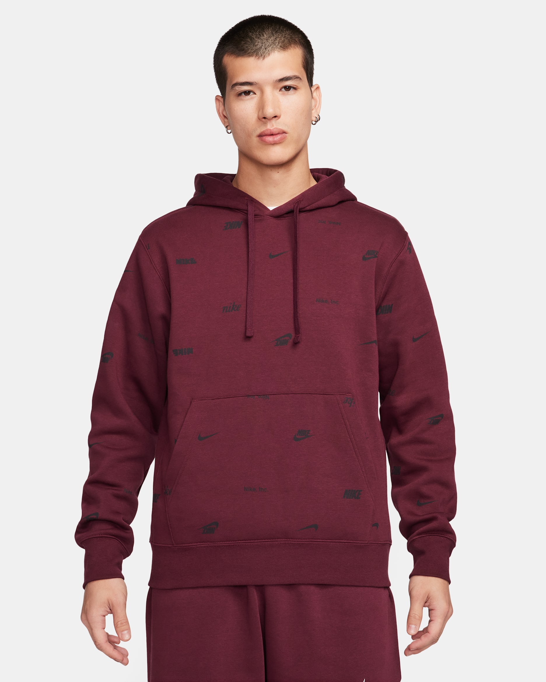 ナイキ クラブ フリース メンズ オールオーバー プリント プルオーバー パーカー - ナイトマルーン/ブラック