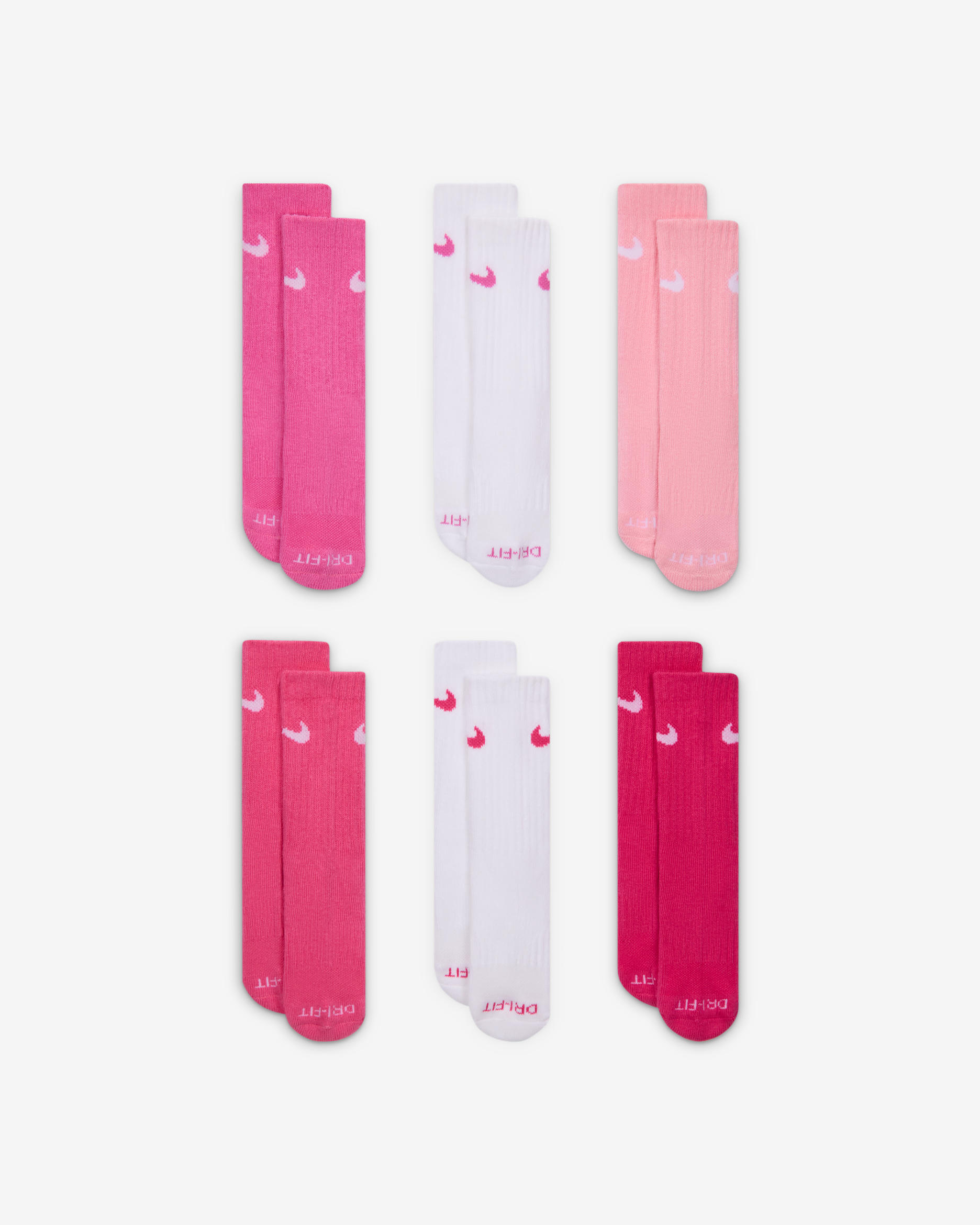 Nike Dri-FIT Performance Basics Little Kids' Crew Socks (6 Pairs) - Vivid Pink