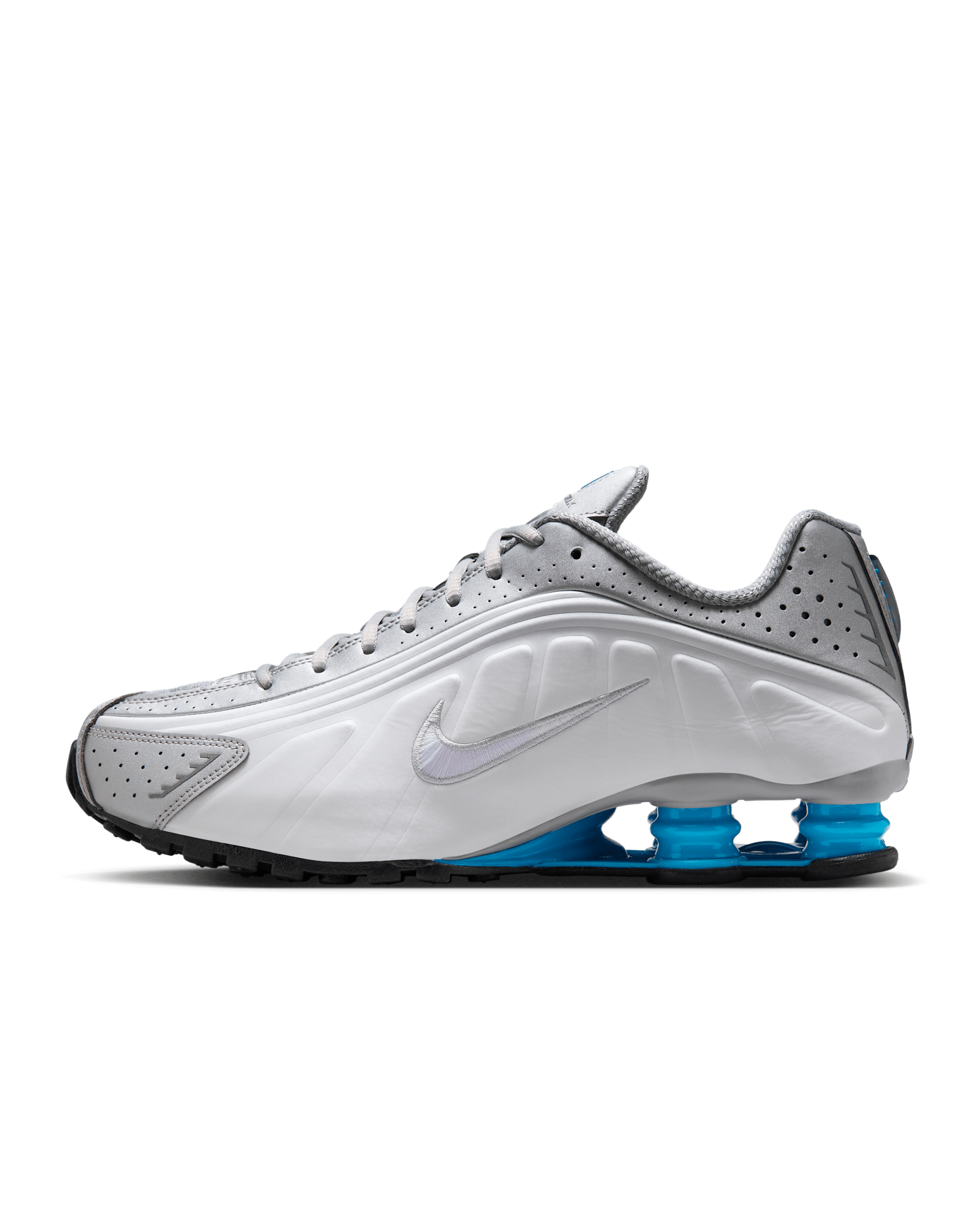 Nike Shox R4 Men's Shoes - Metallic Silver/White/Blue Lagoon/Blue Lagoon