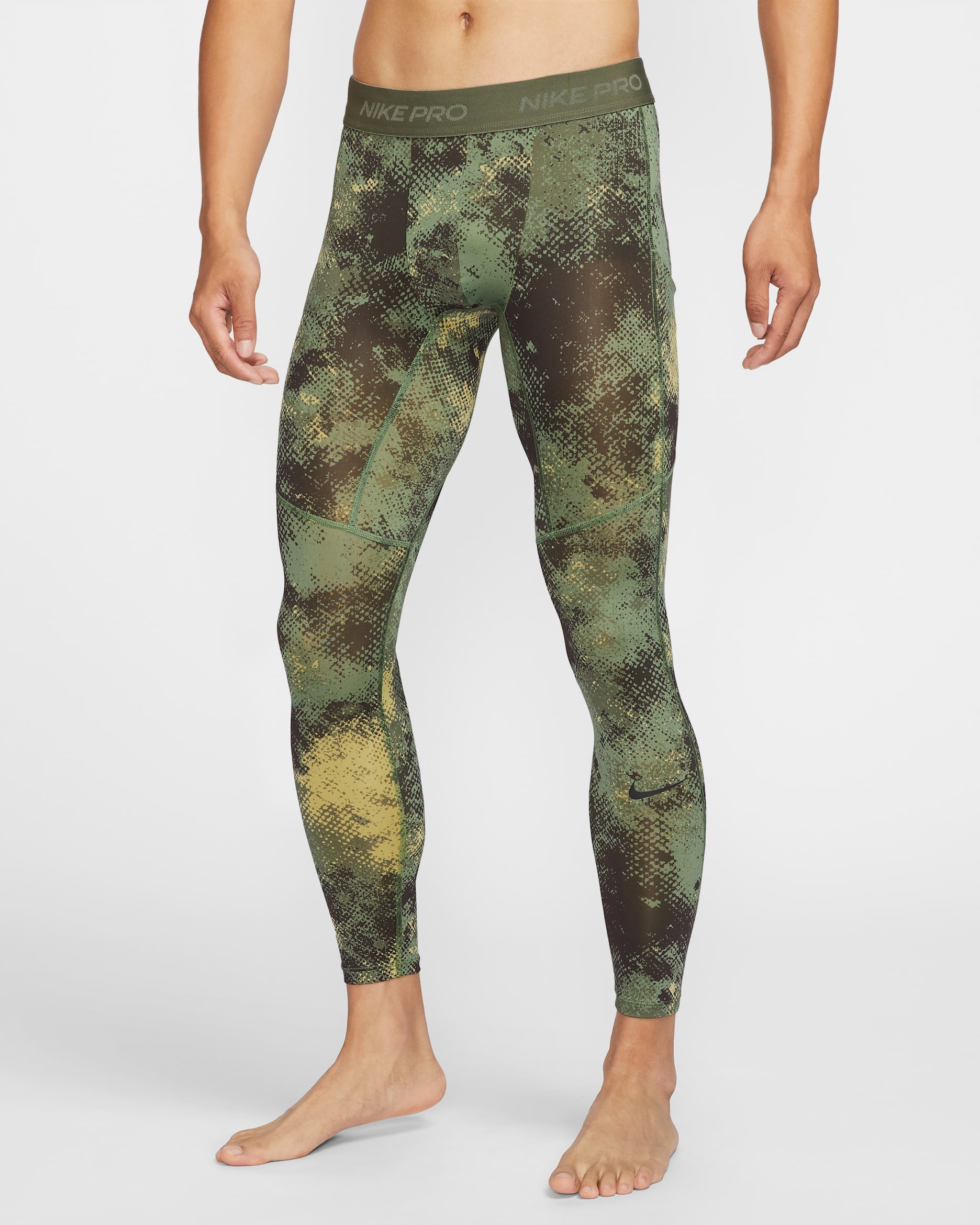 Nike Pro Camo Men's Dri-FIT Tights - Oil Green/Medium Olive/Black