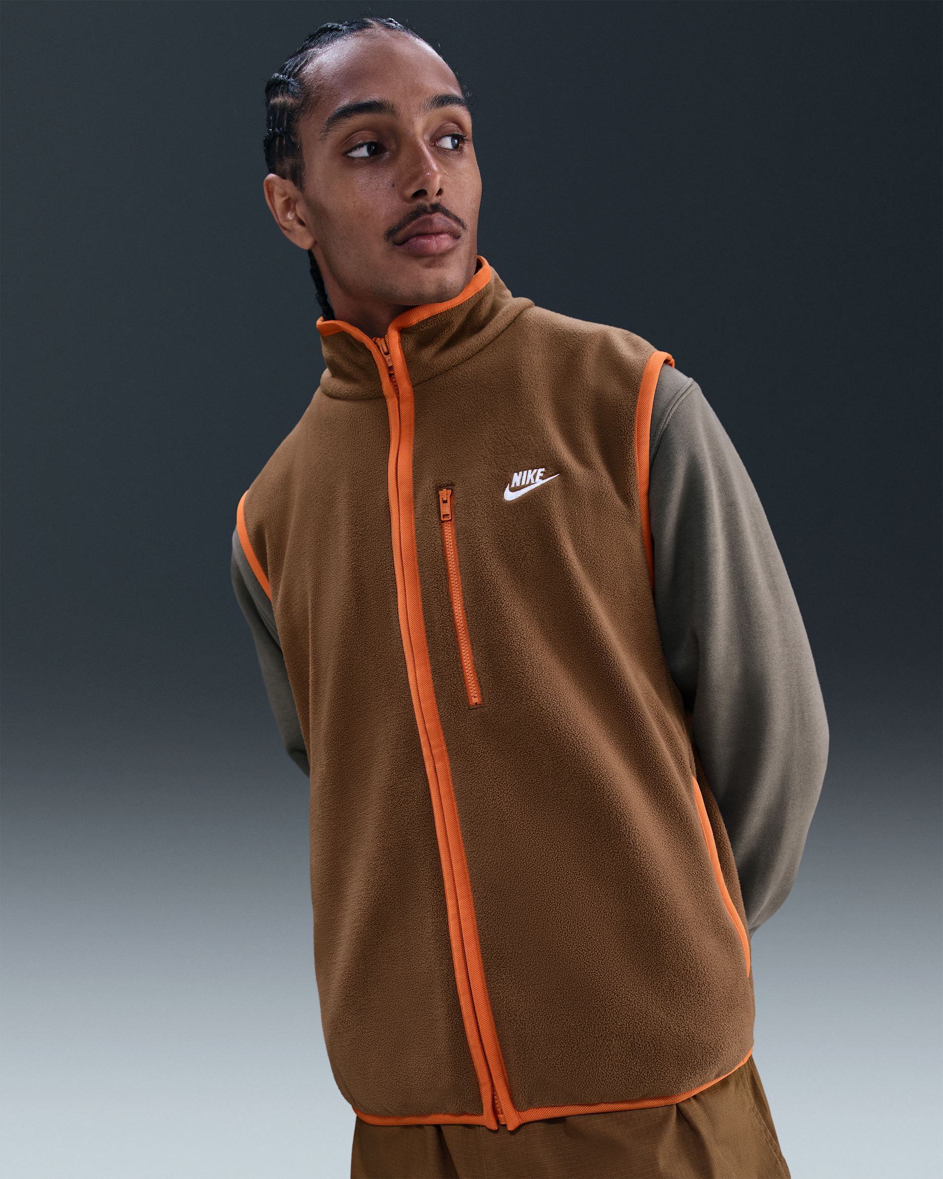 Nike Sportswear Club Men's Winterized Gilet - Mosswood Brown/Campfire Orange/White