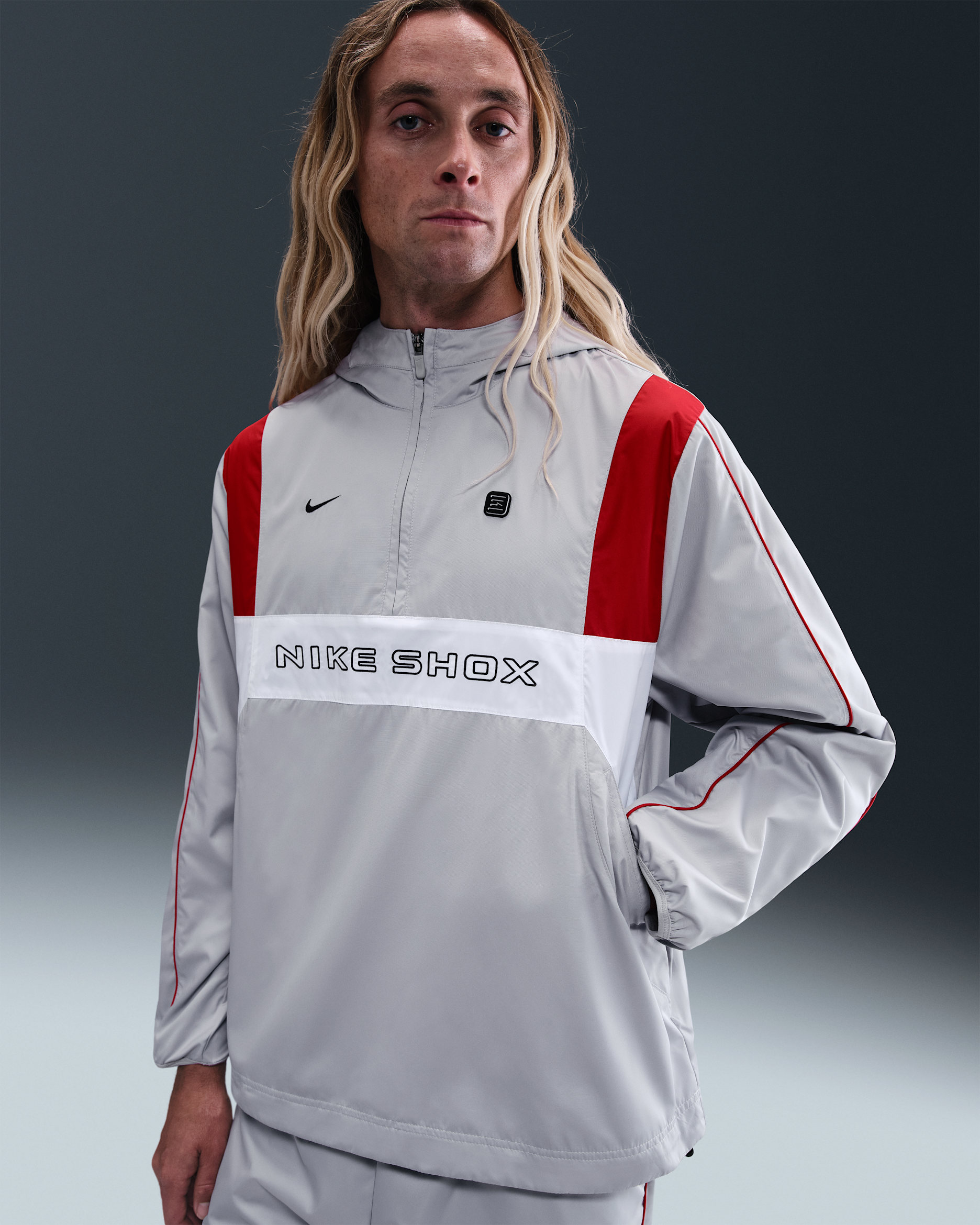 Nike Sportswear Shox Men's Woven Half-Zip Jacket - Grey Fog/White/University Red