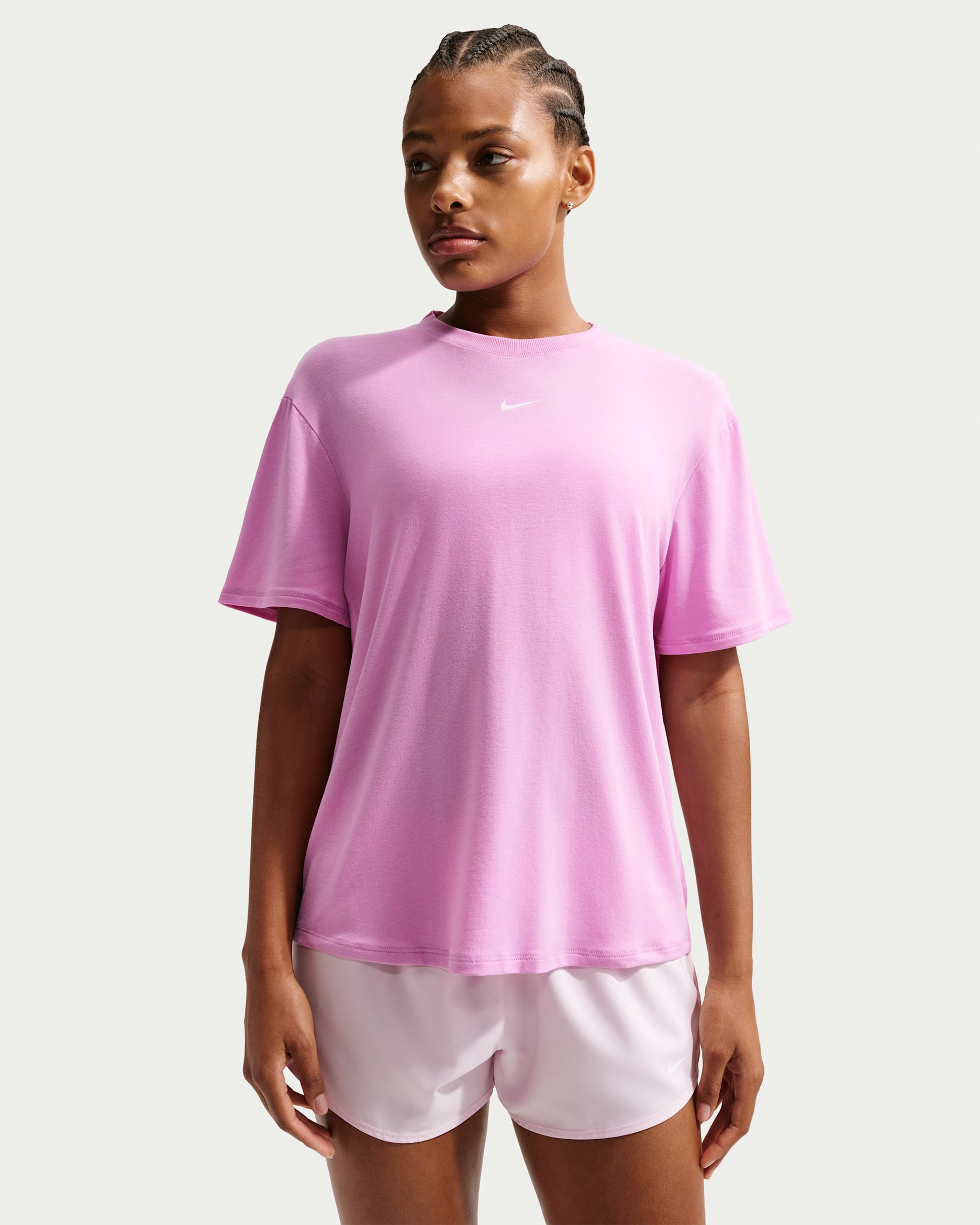Nike One Relaxed Women's Dri-FIT Short-Sleeve Top - Light Magenta/White