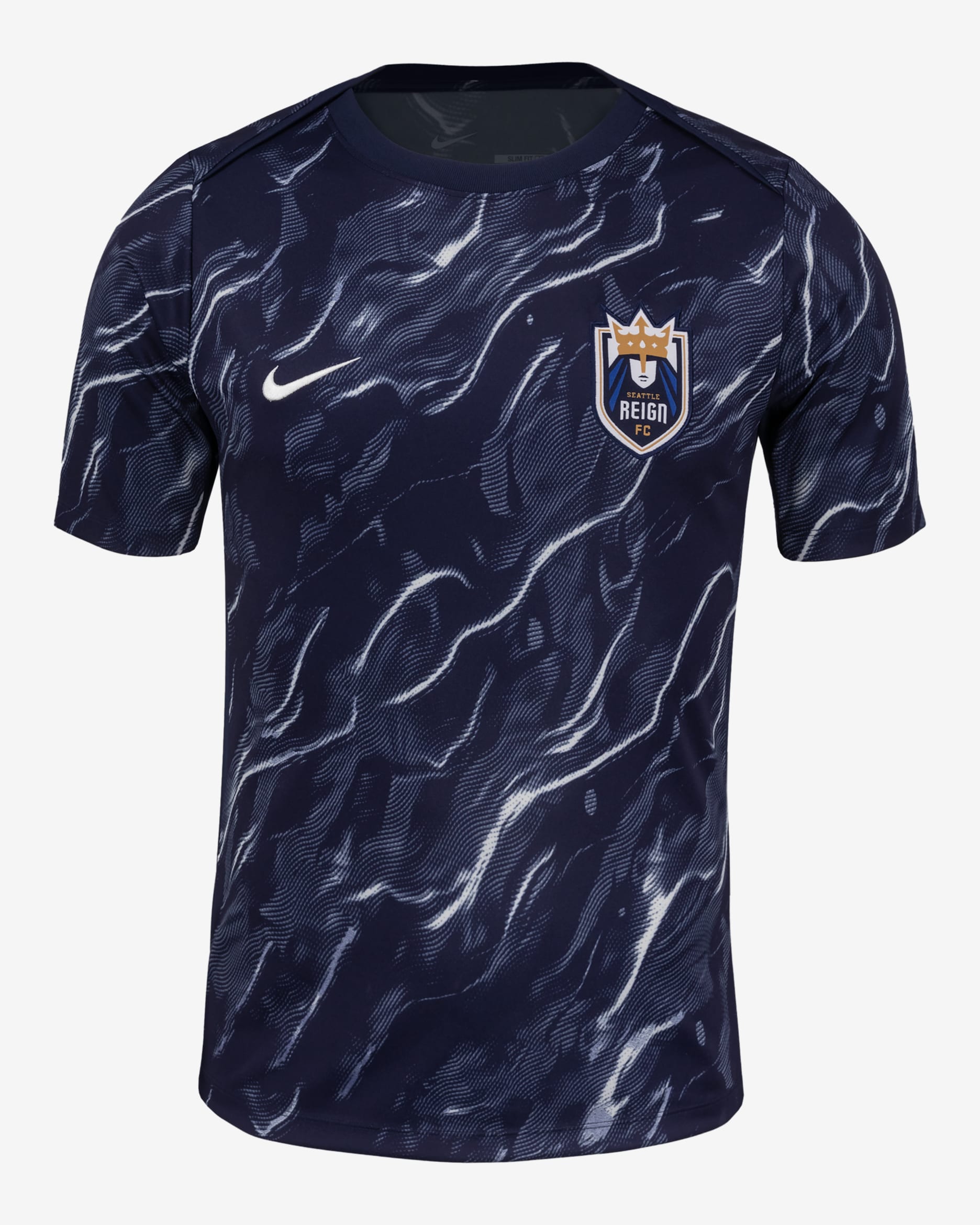 Seattle Reign 2025 Men's Nike NWSL Short-Sleeve Pre-Match Top - Summit White/Blackened Blue